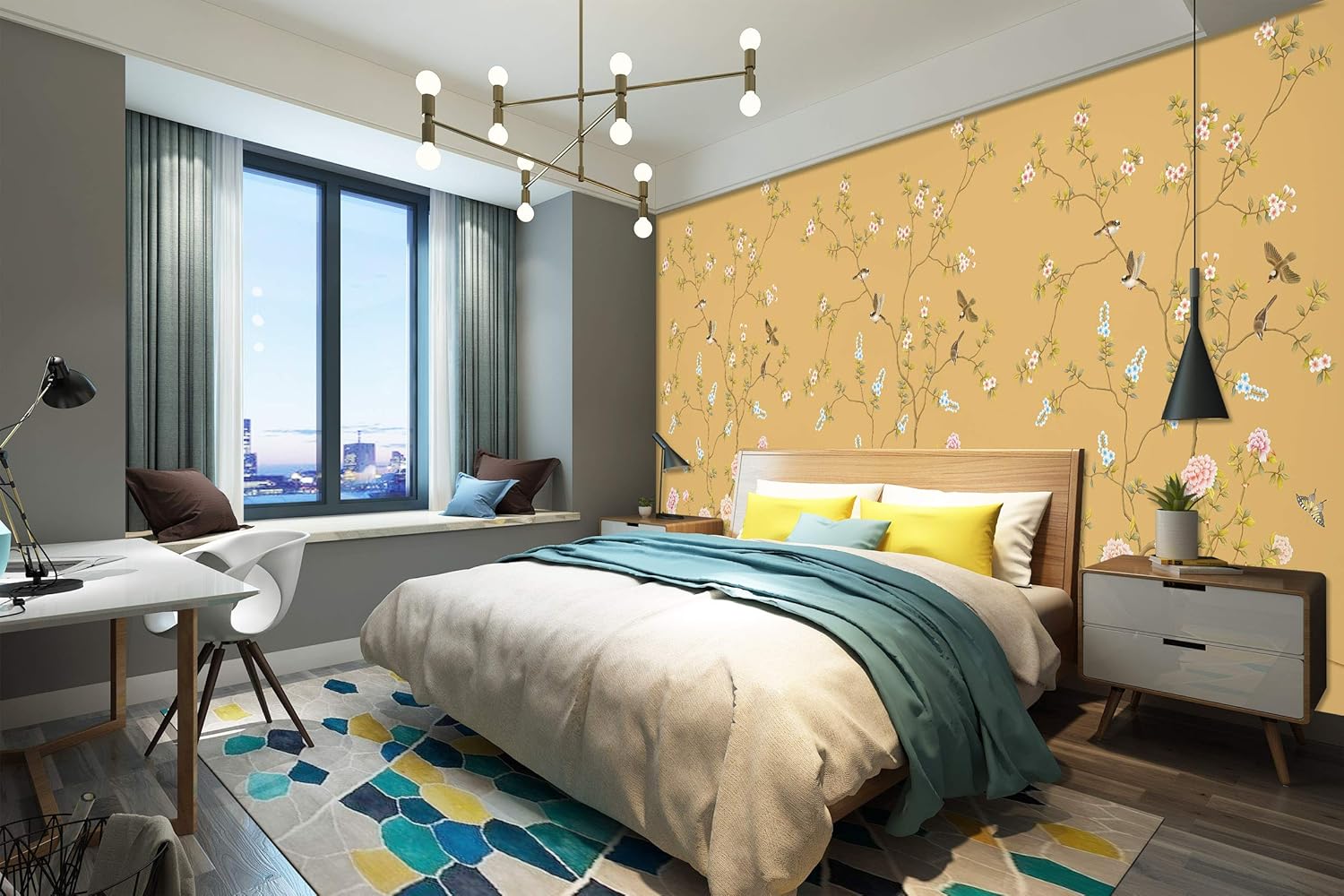 3D Peony Flowers and Birds 0518 Wall Paper Print Decal Deco