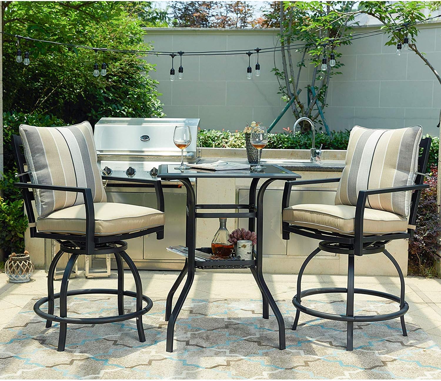 LOKATSE HOME Patio Stools Outdoor Swivel Bar Height Chairs Set of 2, Set, Beige : Patio, Lawn & Garden