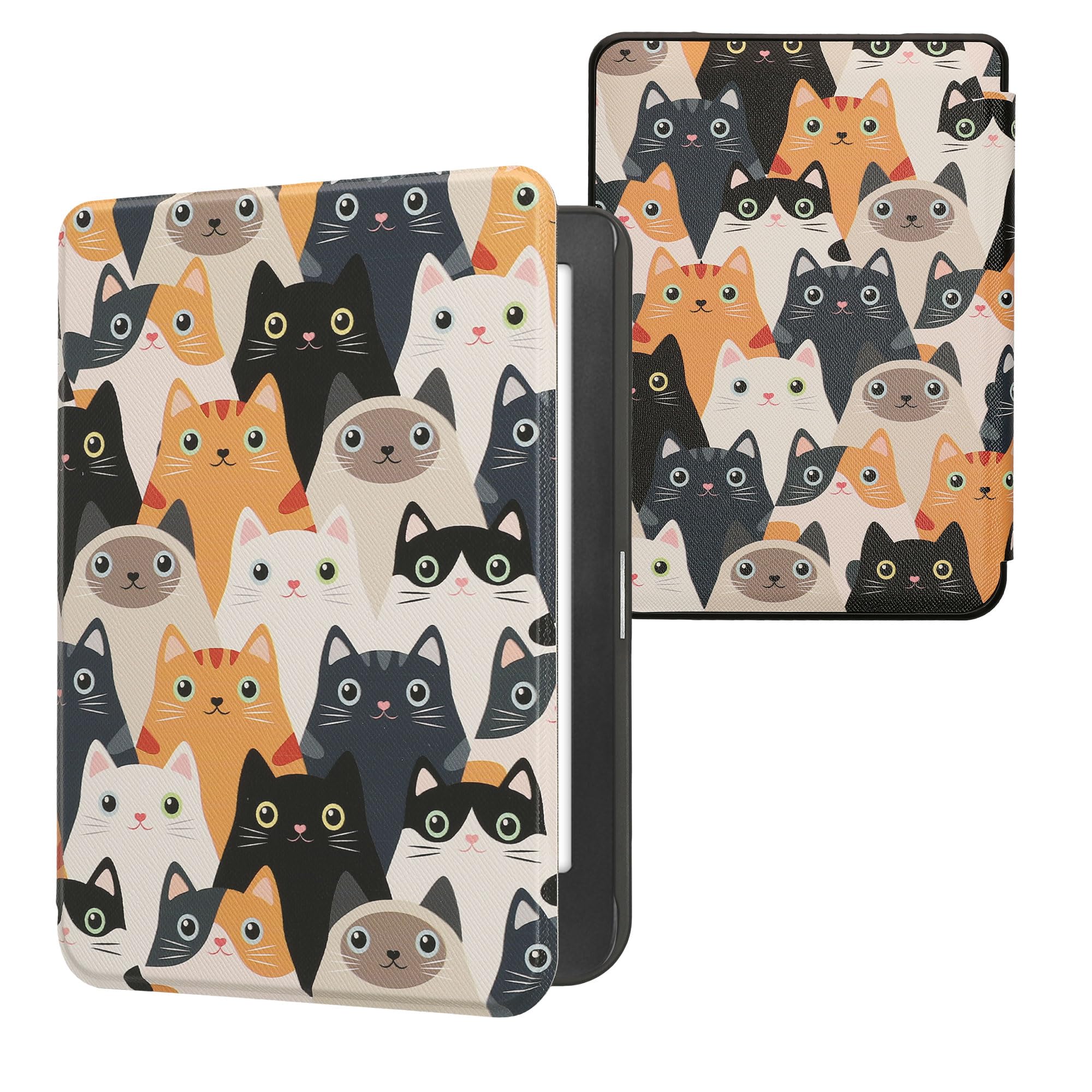 kwmobile Case Compatible with Kobo Clara HD Case - eReader Cover - Cats Orange/Black/White