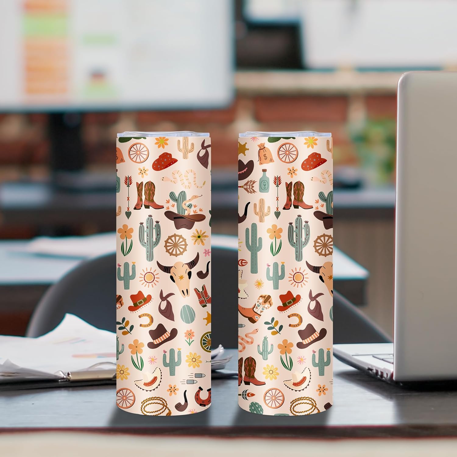 Cowgirl Gifts for Women, 20 Oz Slim Cowgirl Tumbler with Lid & Straw & Brush, Cow Tumbler, Cows Stuff, Farming Gifts for Thanksgiving Christmas Cowboy Women Men, Skinny Cow Cup, 1 PCS - Image 2