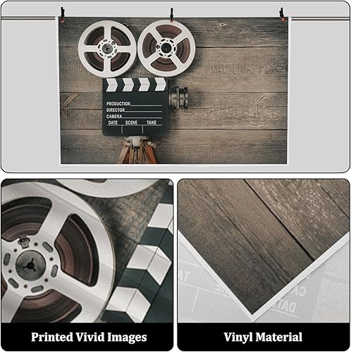 Miniatura 2 de AOFOTO Cámara de película antigua de 7 x 5 pies sobre fondo de tablero de madera, película vintage, película, fotografía, telón de fondo, carrete de