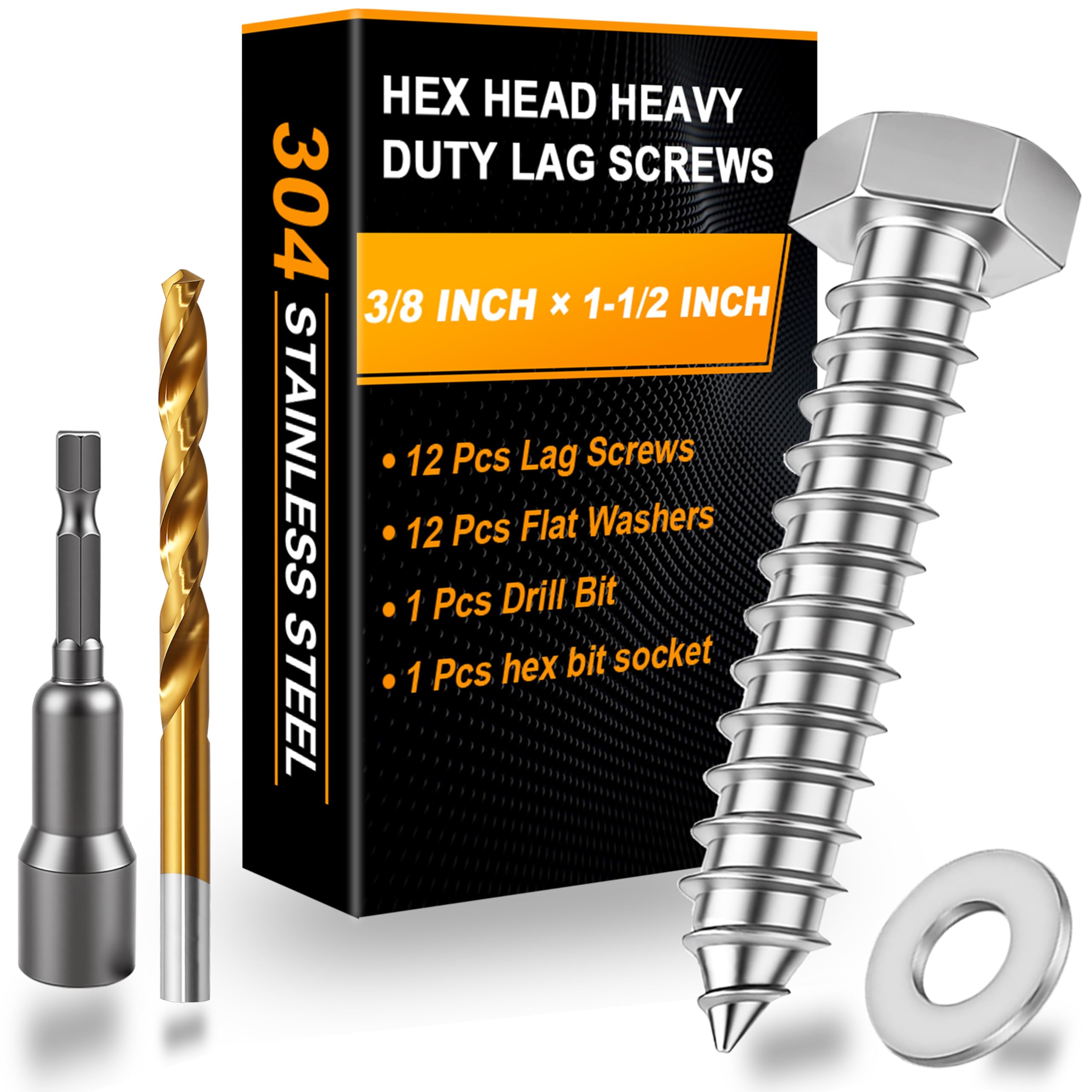 Hex Head Lag Screws - 25 Pack for Wood -23