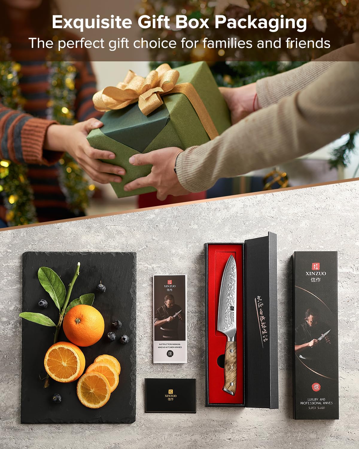 XINZUO Acero de Damasco Cuchillo Universal de Cocina 13,3cm Cuchillo para Pelar de Fruta -Mango Ergonómico de Figured Sycamore Wood -para Carne, Pescado, Fruta y Verdura -con Caja de Regalo