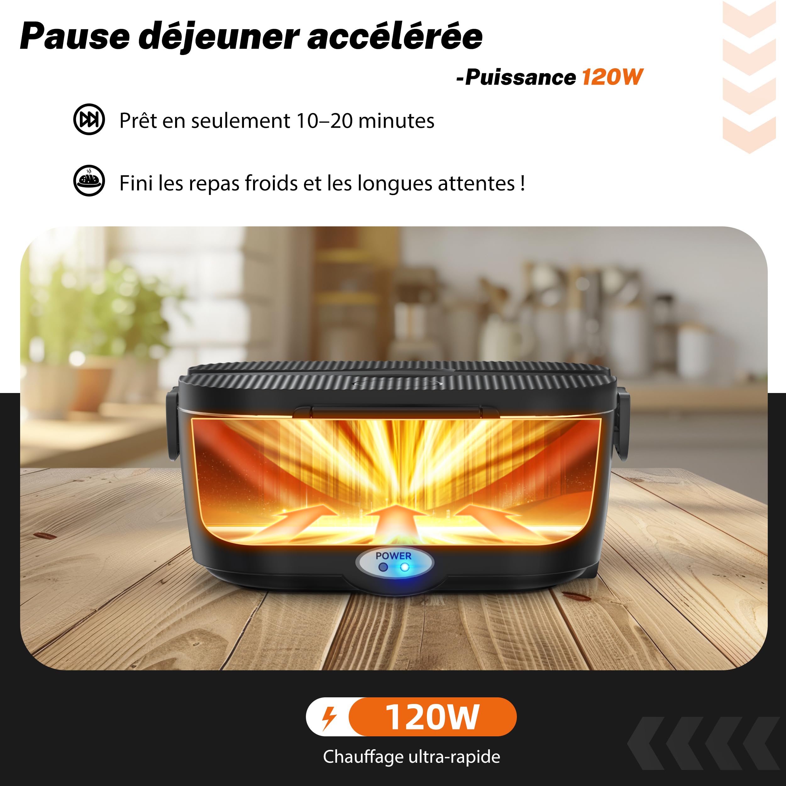 Gamelle Chauffante,120W Lunch Box Chauffante Modèle de Chauffage Ultra-Rapide 12V/24V/230V Boite Chauffante Repas pour Voyages,Travail,Bureau,Voiture,Camion (1,5L)