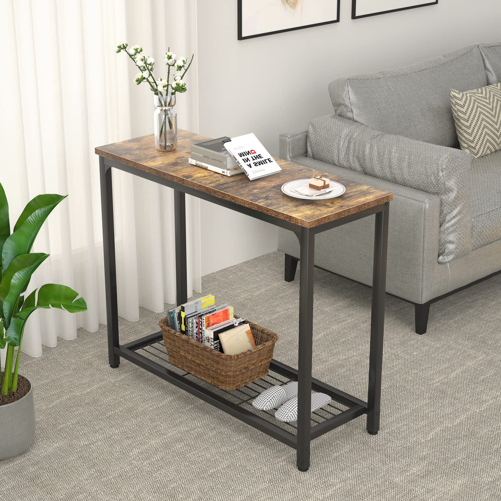 Consolle Ecoprsio Con Prese E Porte USB, 3 Cassetti E Ripiani In Metallo | Tavolo Da Ingresso Largo 119 Cm In Noce Nero Con Piedini Regolabili - 2
