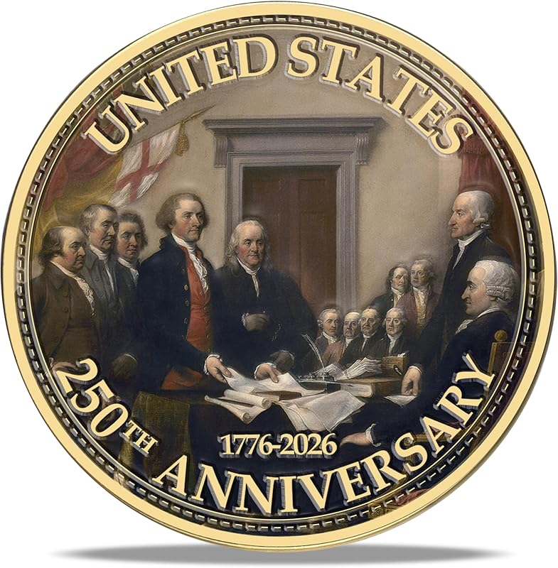 Moneda conmemorativa del 250 aniversario de EE. UU. - Águila americana y símbolos patrióticos coleccionables - Mercancía estadounidense 250 para celebraciones y regalos (1776-2026) (Moneda de dependencia 250 - Dorada) | Relieve 3D profundo, impresión UV, moneda de aleación de zinc de 1,6 x 0,18 pulgadas, en caja de regalo para cumpleaños, 4 de julio, Día de los Veteranos y Navidad.