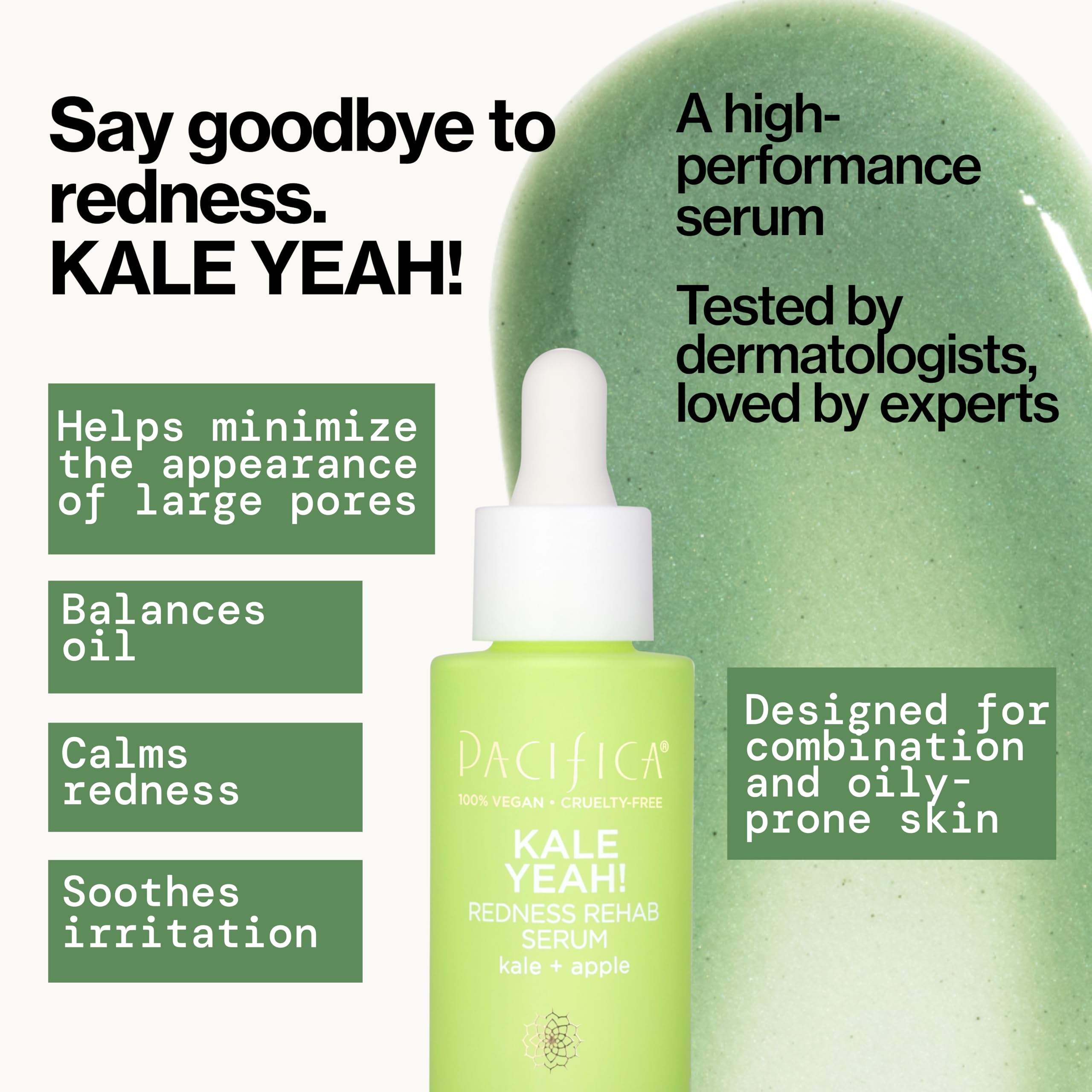 Pacifica Kale Yeah! Redness Rehab Serum – Niacinamide & Super Greens Face Serum to Calm Redness, Minimize Pores & Oil, Soothing Anti-Redness for Oily/Combination Skin Vegan Dermatologist Tested