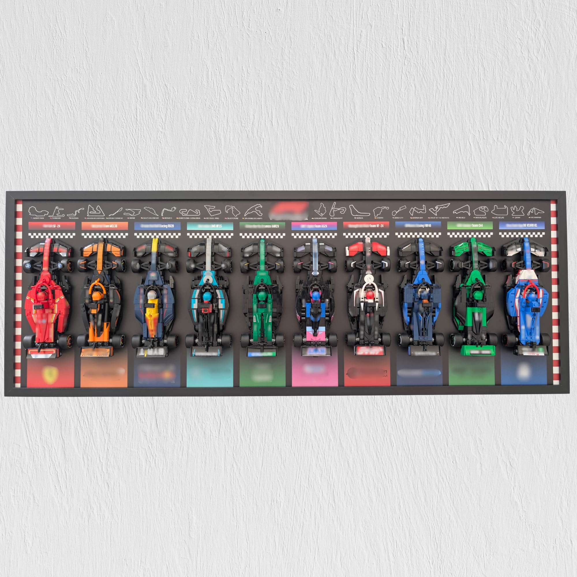 Cornice da parete 97 x 35 cm per collezione LEGO Speed Champions F1 – Cornice in legno premium + plexiglass – Supporto Forex 3 mm – Decorazione da parete – Auto non incluse