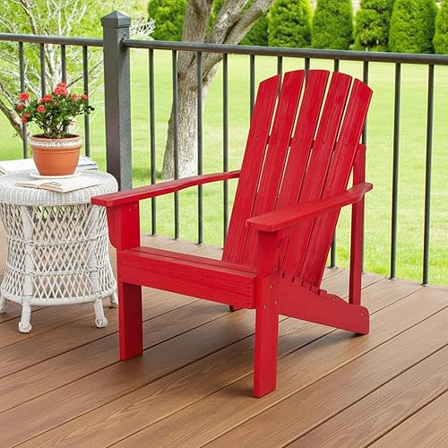 Miniatura 2 de Shine Company Silla Adirondack de madera moderna Mid-Century para patio al aire libre, respaldo y asiento premontado, rojo chile