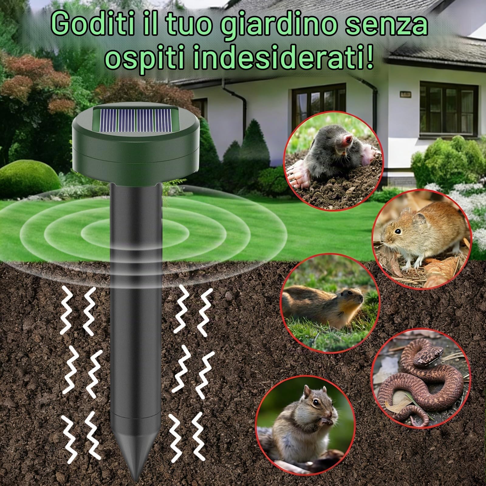 Repellente Solare per Talpe, 4 Pezzi Repellente Ultrasuoni per topi, Solare Repellente Zanzare, Impermeabile Scaccia Talpe Solare, Repellente ad energia Solare per Anti-Arvicola,Gopher,Serpent