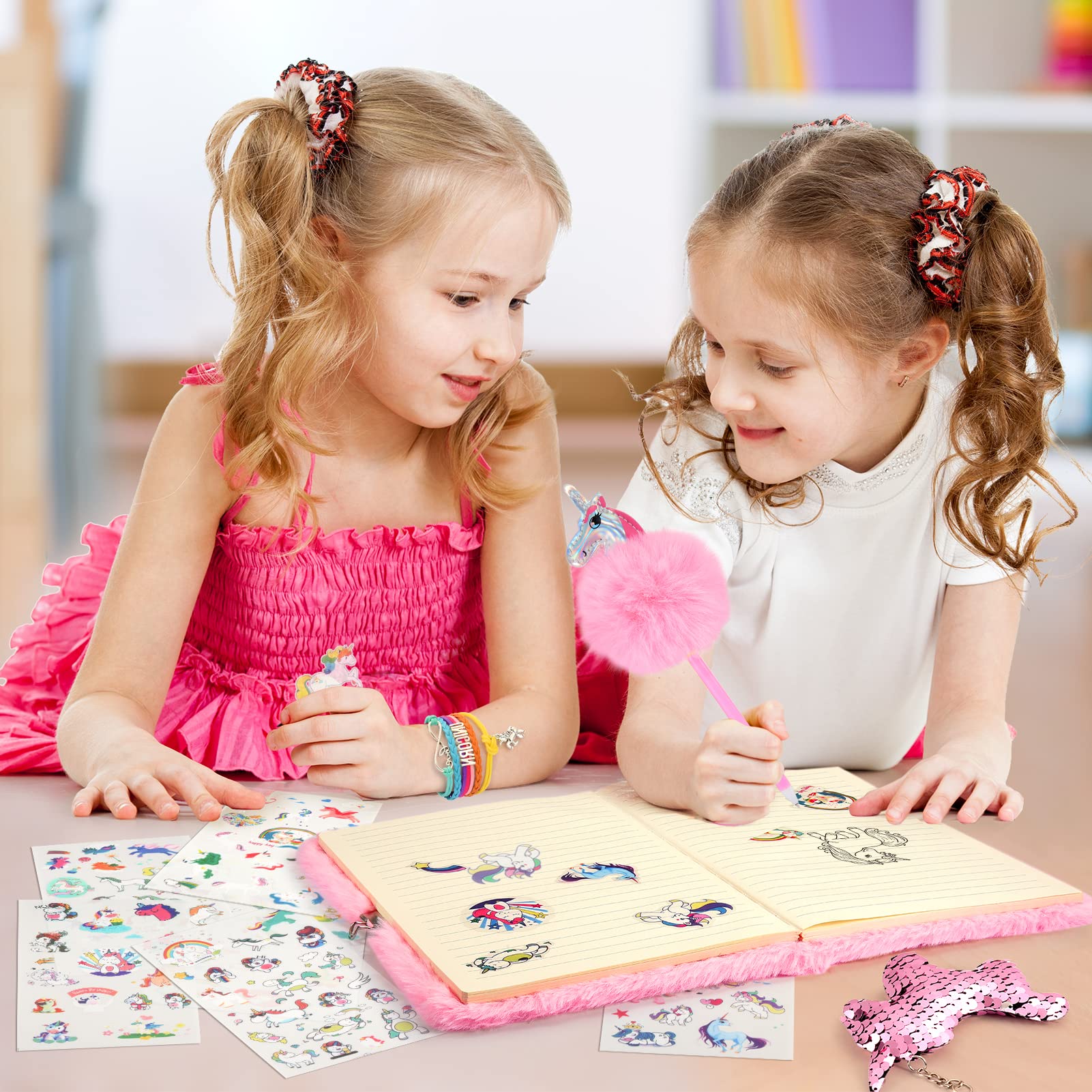 HappyKidsClub Diario Segreto Bambina, Unicorno Regalo Bambina 3-14 Anni Block Notes con Penne Portachiavi Adesivi Unicorno Braccialetto Bambina Compleanno Unicorno Giocattolo Giochi Bambina 3-14 Anni