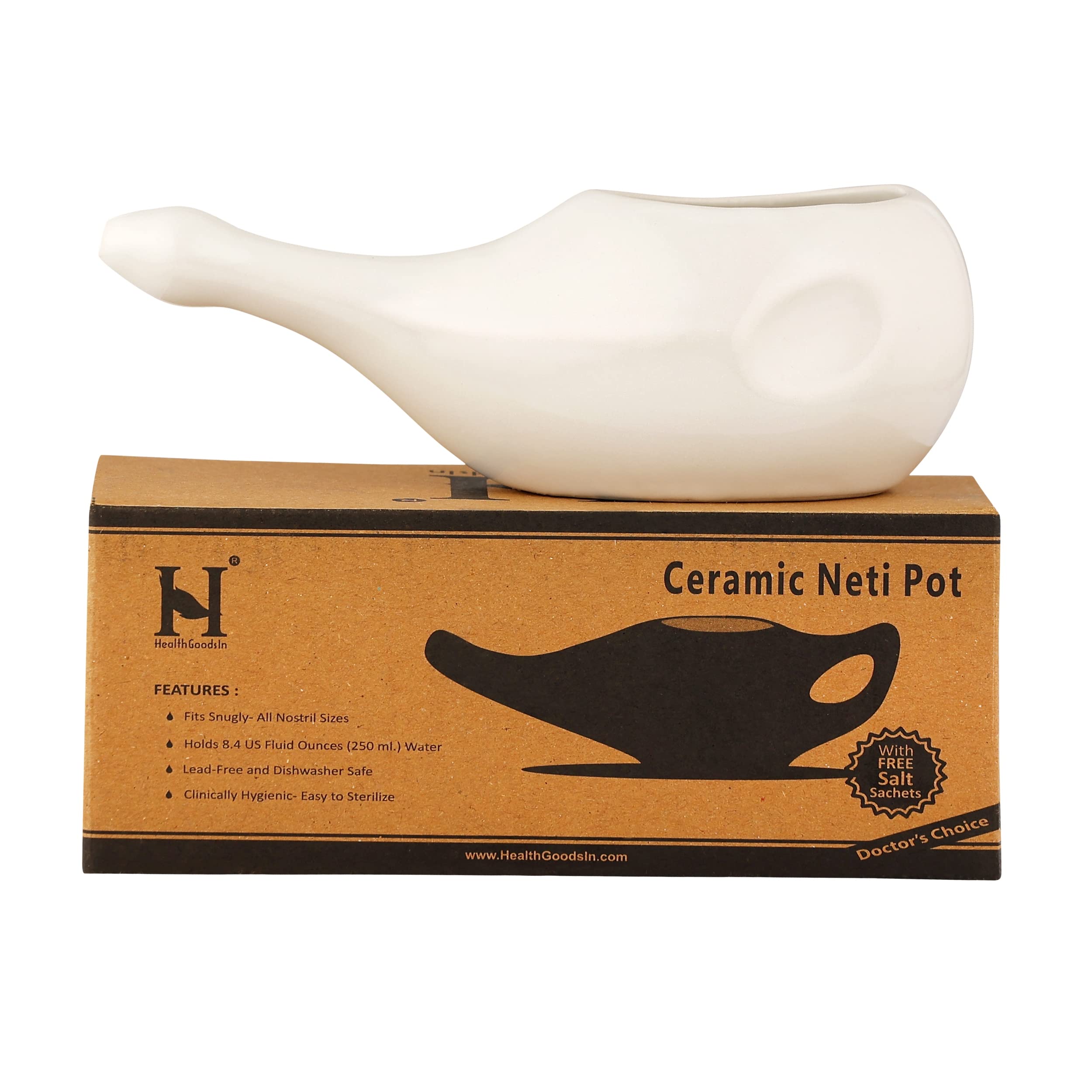 AncientImpex Pot Neti En Céramique + 10 Sachets De Sel – Nettoyage Nasal Ayurvédique Naturel Et Portable