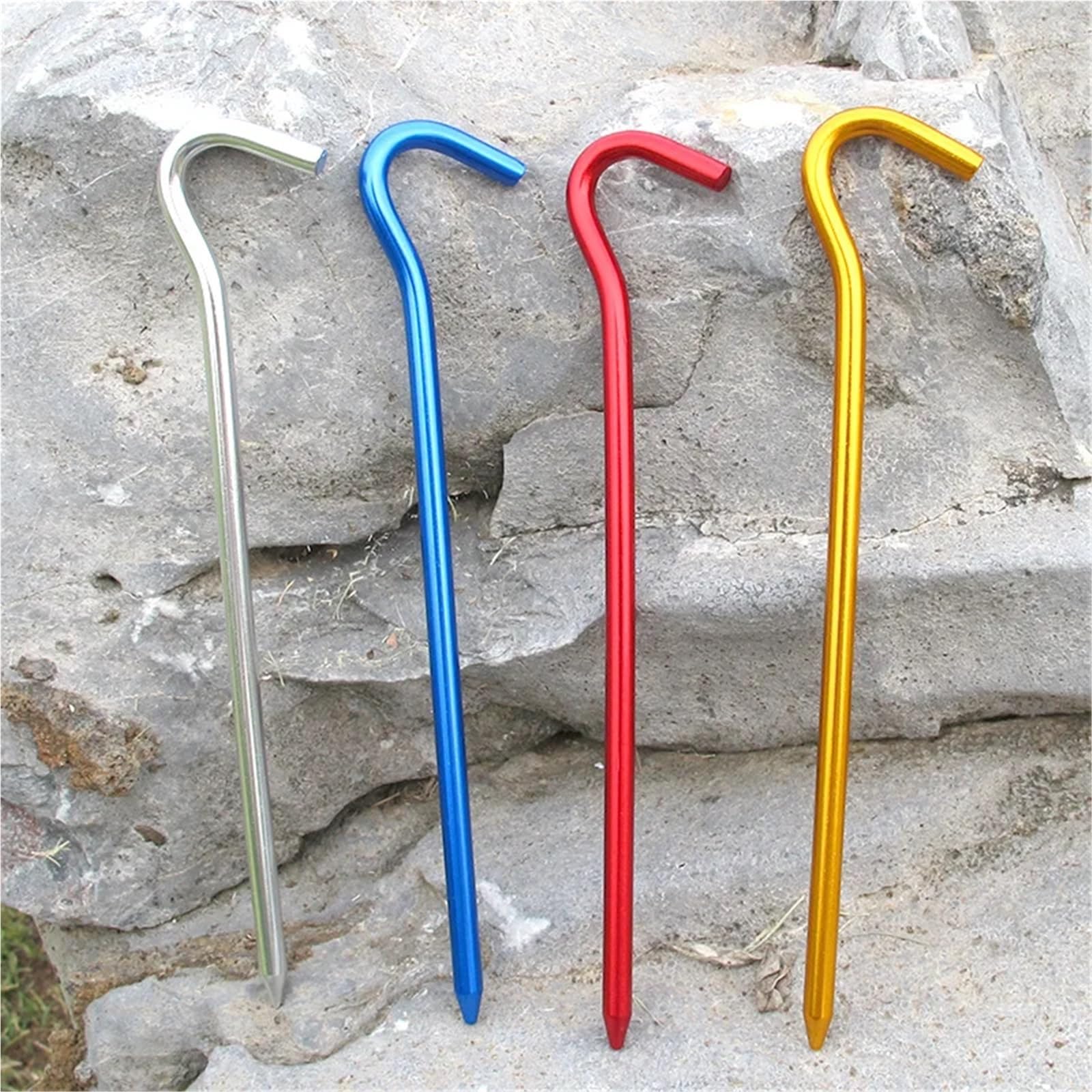20 stücke 18 cm Aluminium Legierung Zelt Heringe Mit Haken Garten Stakes Boden Nagel for Hängematte Camping Abspann Markise Baldachin überzelt Für Verschiedene Campingumgebungen(Red)
