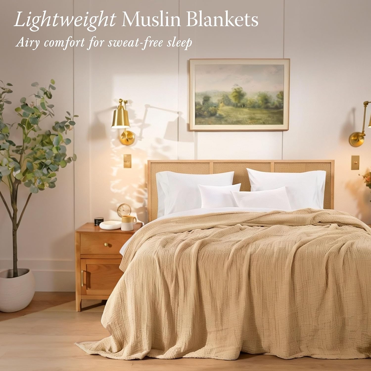 Threadmill King Size Blanket | 4 Layer 100% Cotton Gauze | Lightweight, Breathable, and Cozy Summer |Muslin Blanket for Couch, Bed| Beige - Image 2