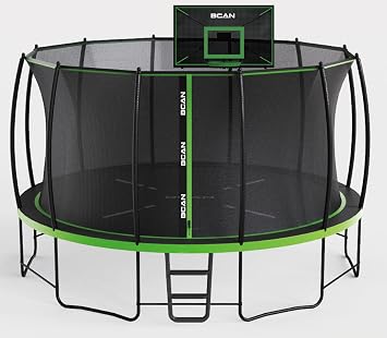 BCAN 12FT Heavy-Duty Outdoor Trampoline, 1500 LBS Static Capacity, Reinforced Springs, Safety Enclosure Net, Built-in Basketball Hoop, Outdoor Backyard Trampoline with Ladder, Protective Padding-BK