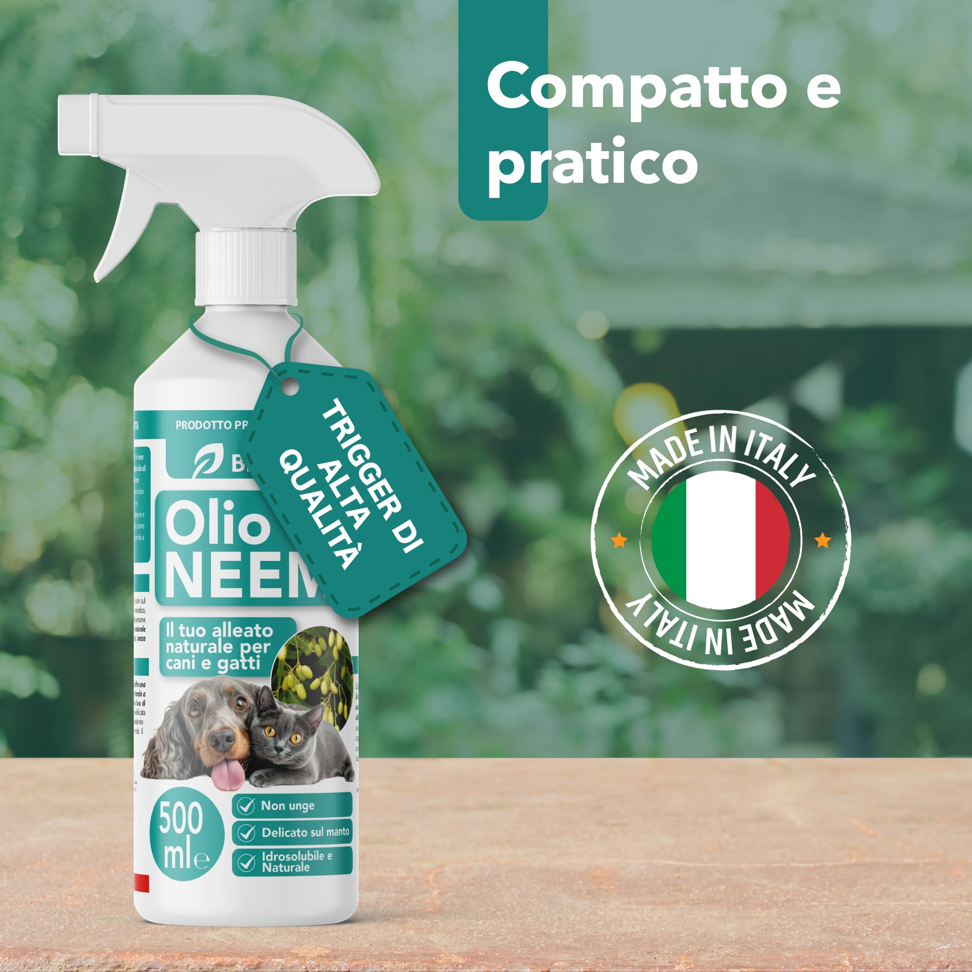 Olio di Neem per Cani e Gatti Spray 500 ml – Idrosolubile, Naturale, Non Unge – Azione Delicata, Effetto Barriera Sgradito a Zecche Pulci Zanzare Insetti