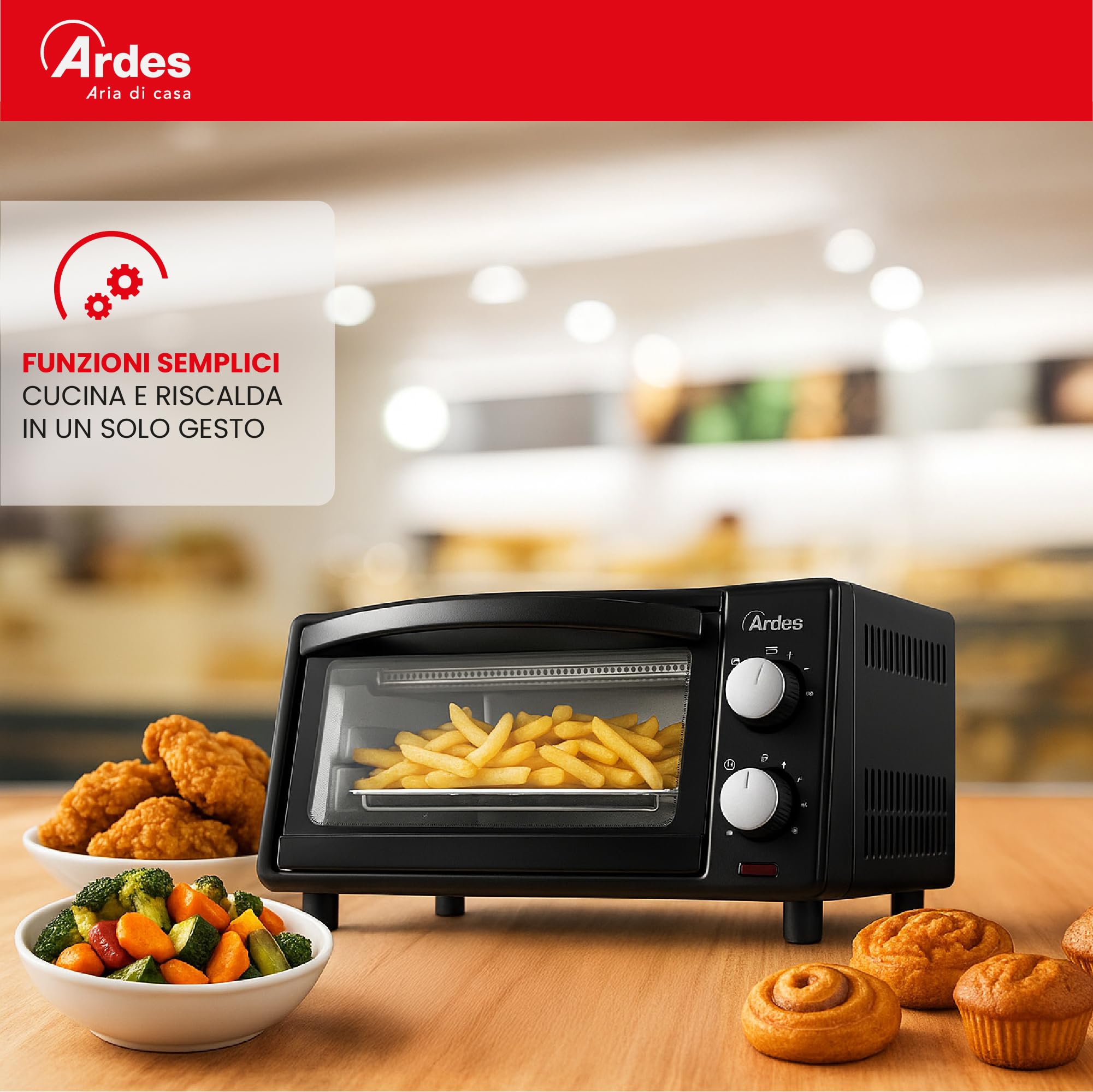ARDES AR6211B Horno Eléctrico 10 Litros con Doble Vidrio y Temporizador