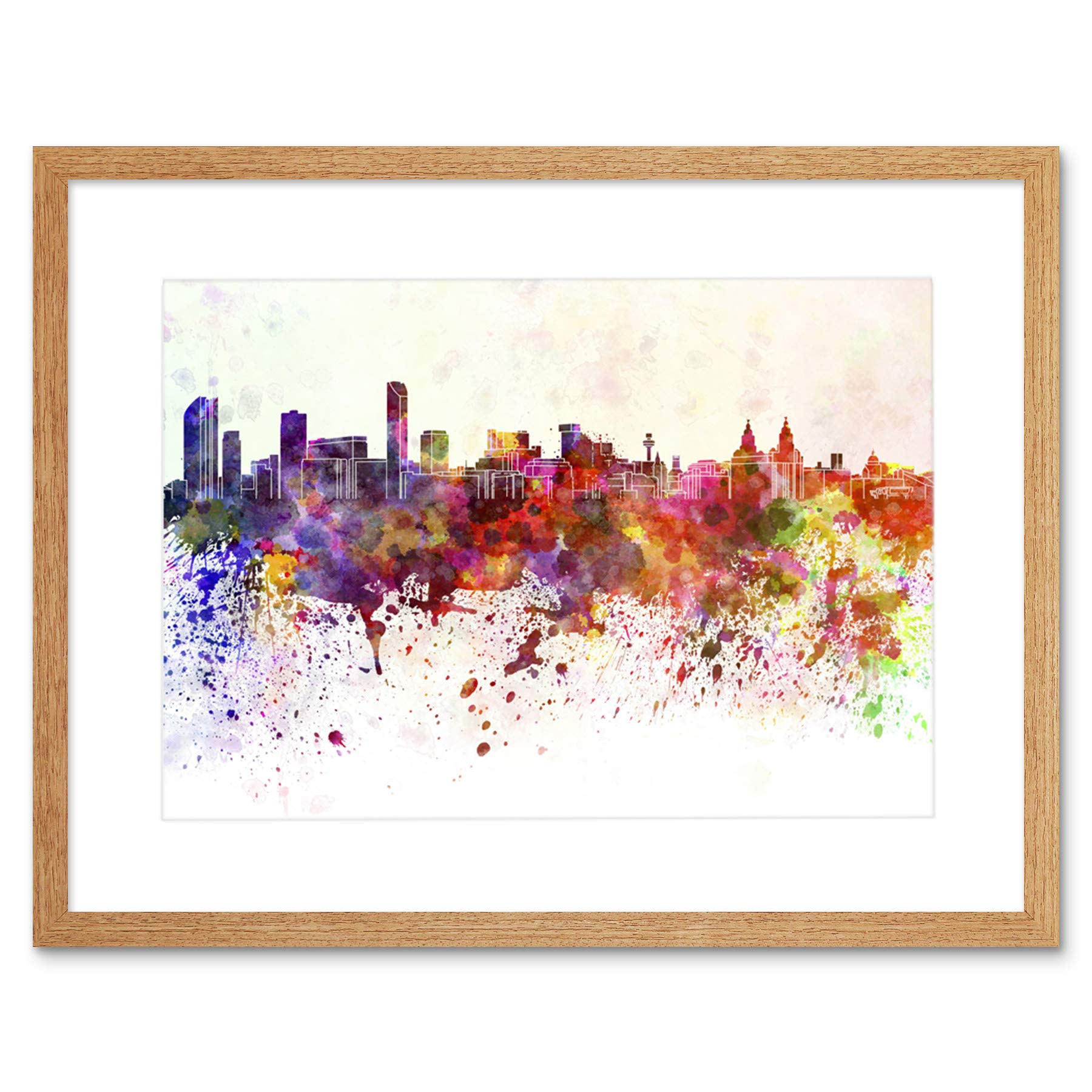 Wee Blue Coo Painting Cityscape Liverpool Skyline Paint Splash Framed Wall Art Print