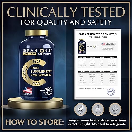Miniatura 7 de Suplementos veganos de hierro para mujeres, suplemento de hierro para el embarazo y la anemia, vitaminas prenatales de ácido fólico, 194% sulfato