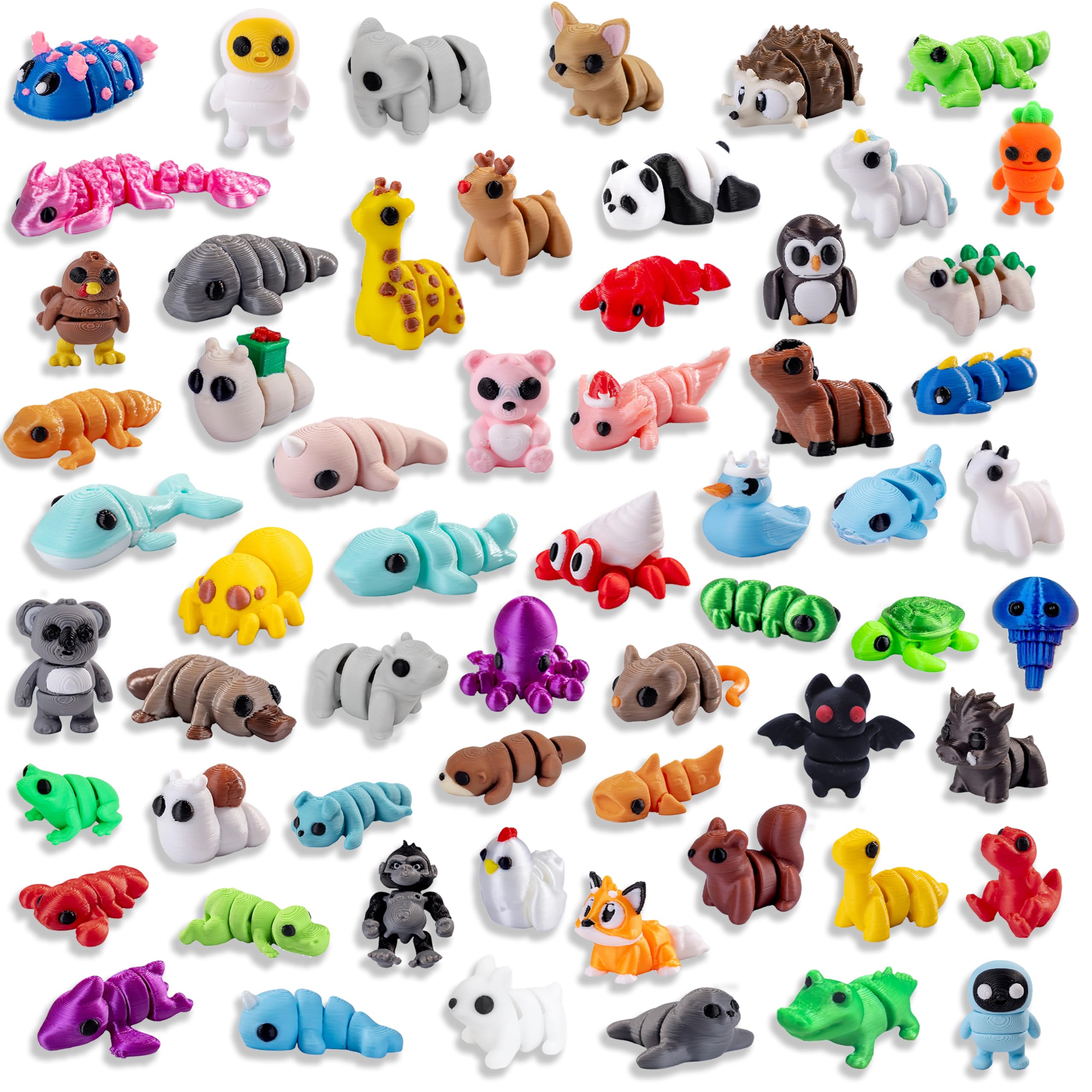 YOUlDIANZI 60 Pcs Mini 3D Printed Animal Set, Articulated Flexible Cute Animal for Christmas, New Year, Birthday Gifts