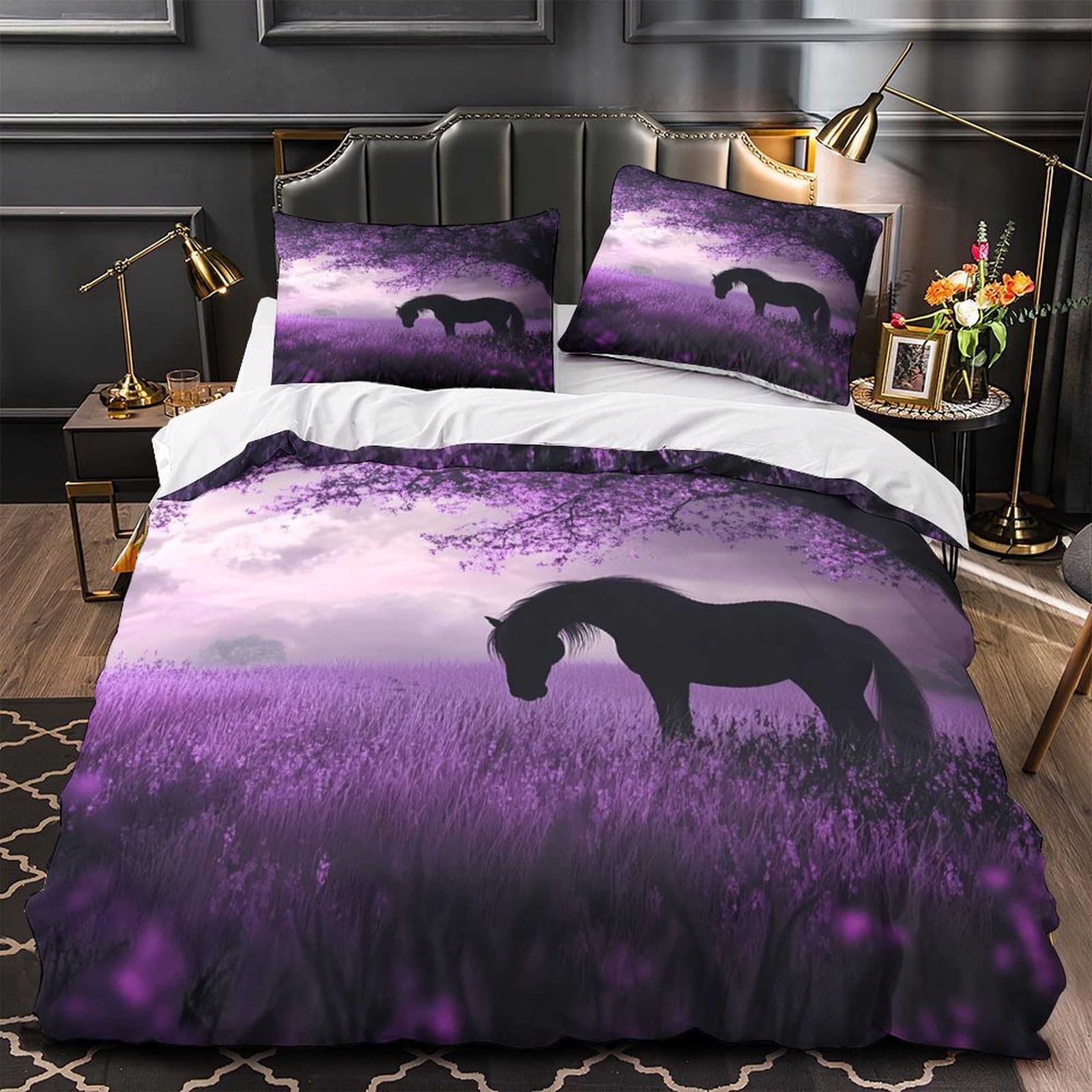 Parure de Lit 200x200 Ultra Douce et Hypoallergénique à Motif Cœur Violet
