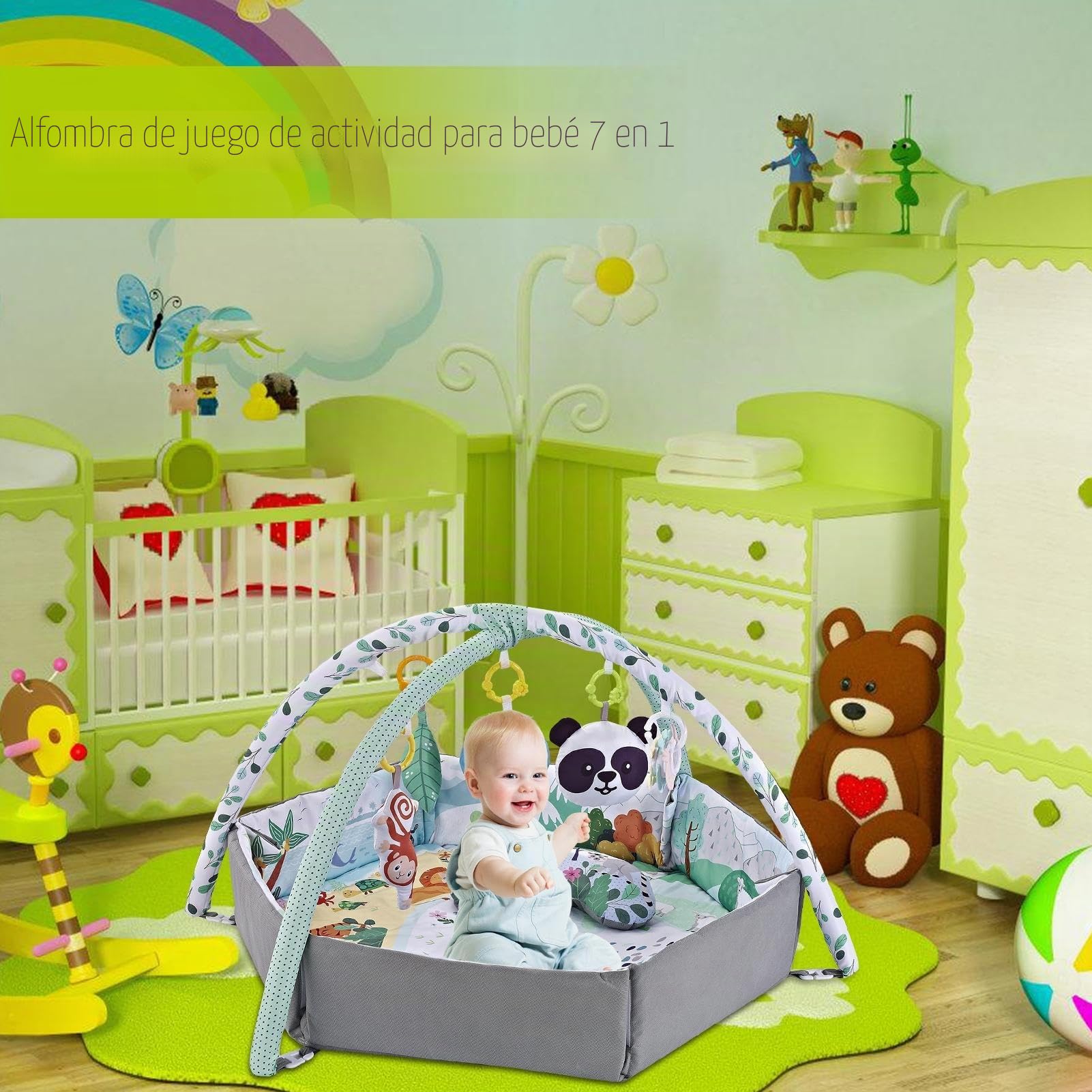 Gimnasio De Juegos para Bebé 0-12 Meses Gimnasio De Actividades Bebe Alfombra De Juego con Alfombra para Niños Mujer De Actividad del Juego Sensorial para Niños con Juguetes