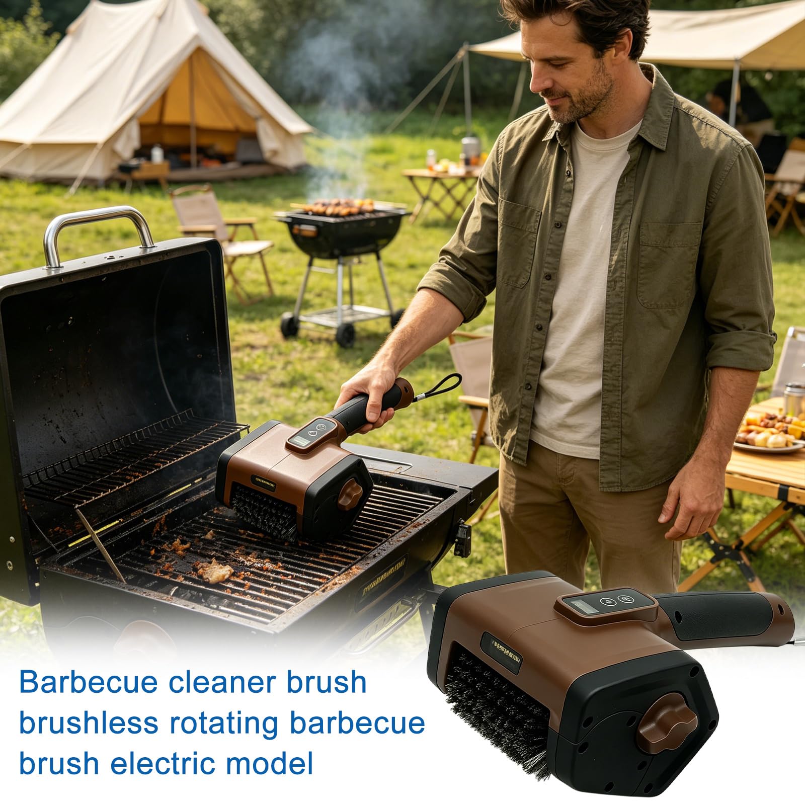Spazzola elettrica per barbecue senza fili con luce LED e indicatore della batteria, spazzola elettrica per barbecue ricaricabile da 800 giri/min, testina rimovibile per griglia e pulizia barbecue