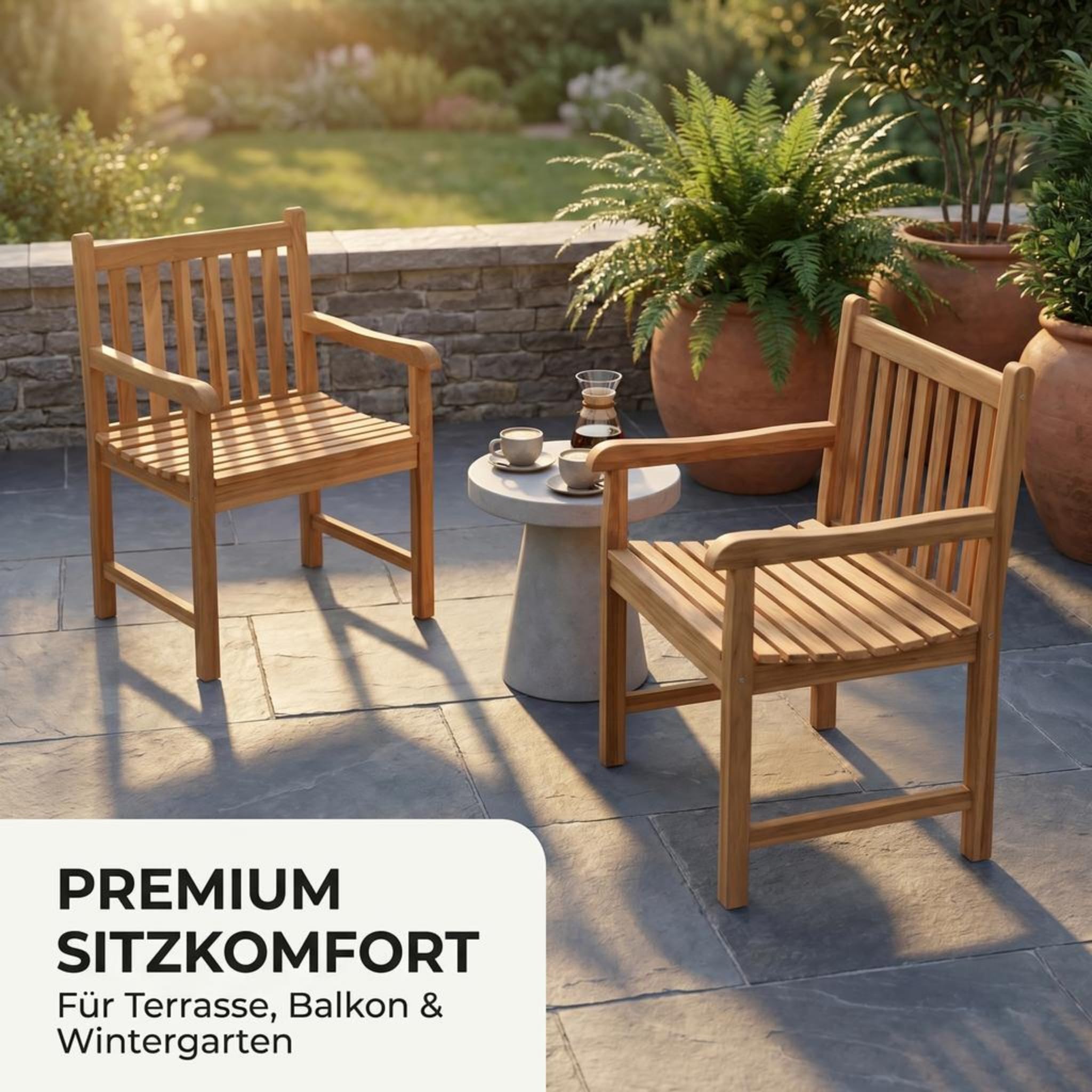 SAM Premium Gartensessel Caracas, Gartenstuhl Teakholz massiv lackiert, Niedriglehner mit Armlehnen bis 150 kg, wetterfest für Garten Terrasse Balkon Wintergarten Outdoor, Unikat