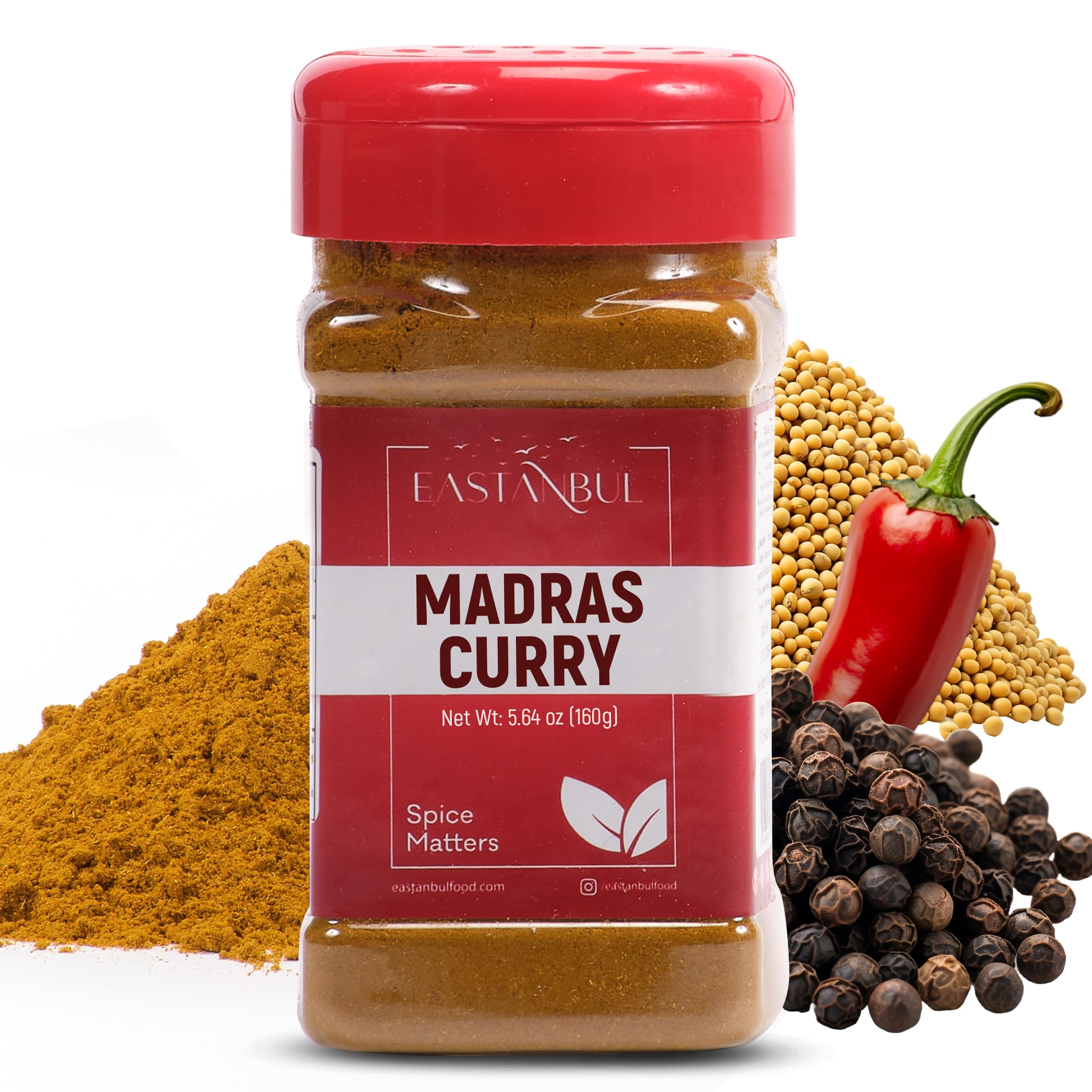 Eastanbul Madras Curry Powder, 5.64oz, Traditional Indian Spice Blend, Madras, Authentic Curry Seasoning, All-Natural, Very Low Sodium, No MSG, No Filler, Gluten Free, Vegan