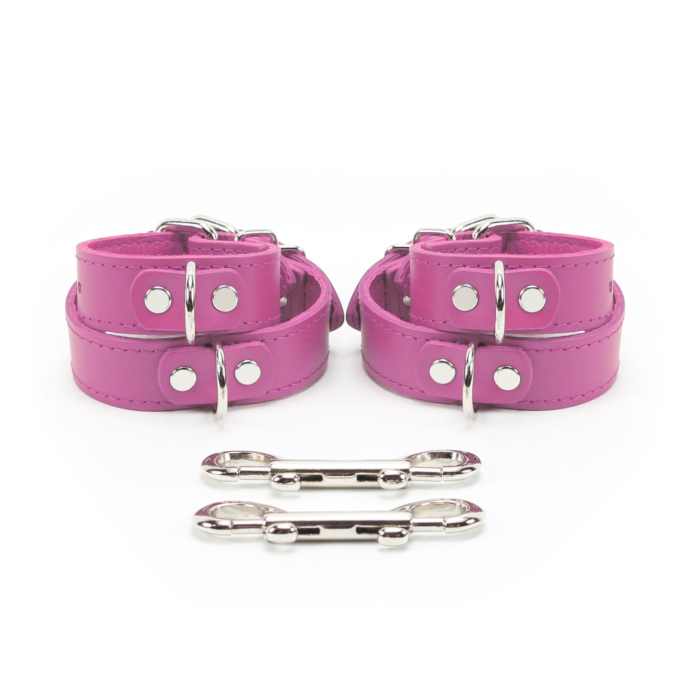 Aurelia Combo Wrist and Ankle Cuffs Lambskin Latigo Leather Handcrafted Cuffs Combo (Pink)