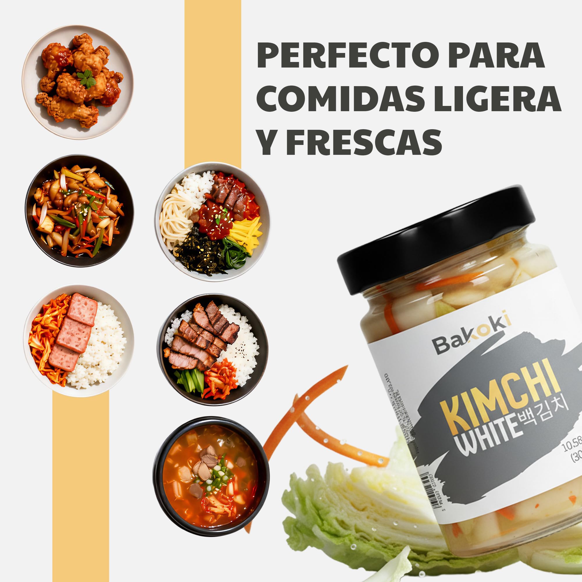 Bakoki 백김치 Baek‑Kimchi – Kimchi blanco, suave y sin picante, fermentado tradicionalmente, con baja emisión de olores – 2 × 300 g (ideal para almuerzos, bowls y guarniciones) — view 5