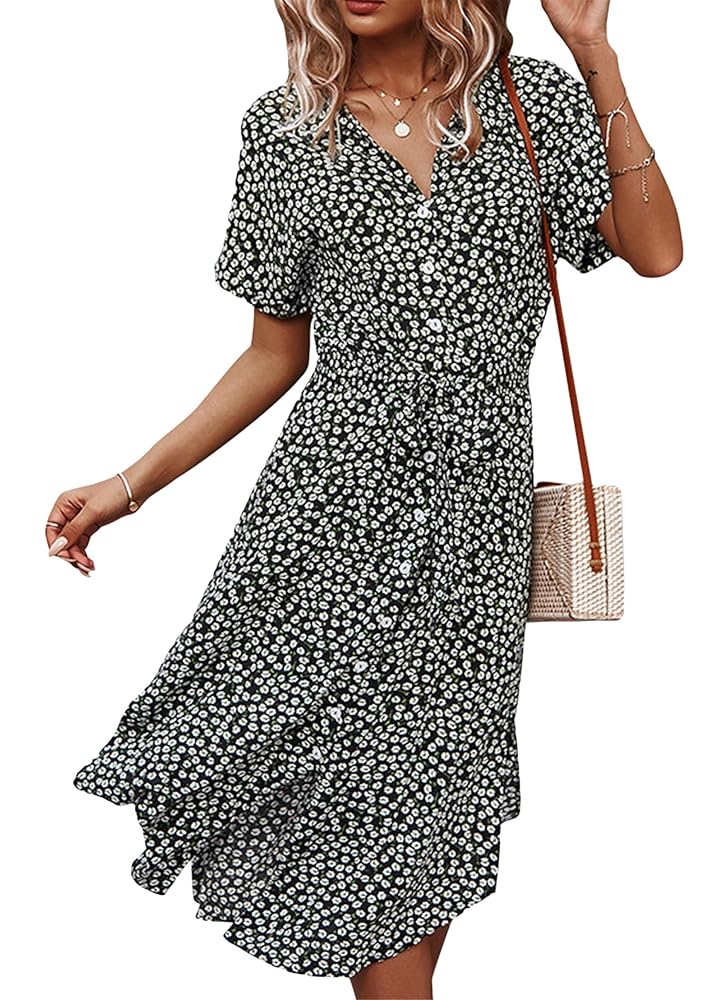 [JILLSTUART]★ Shirring Decoration Short Sleeve Dress Jill by JILLSTUART 24SS Big Flower Shirring Dress Long