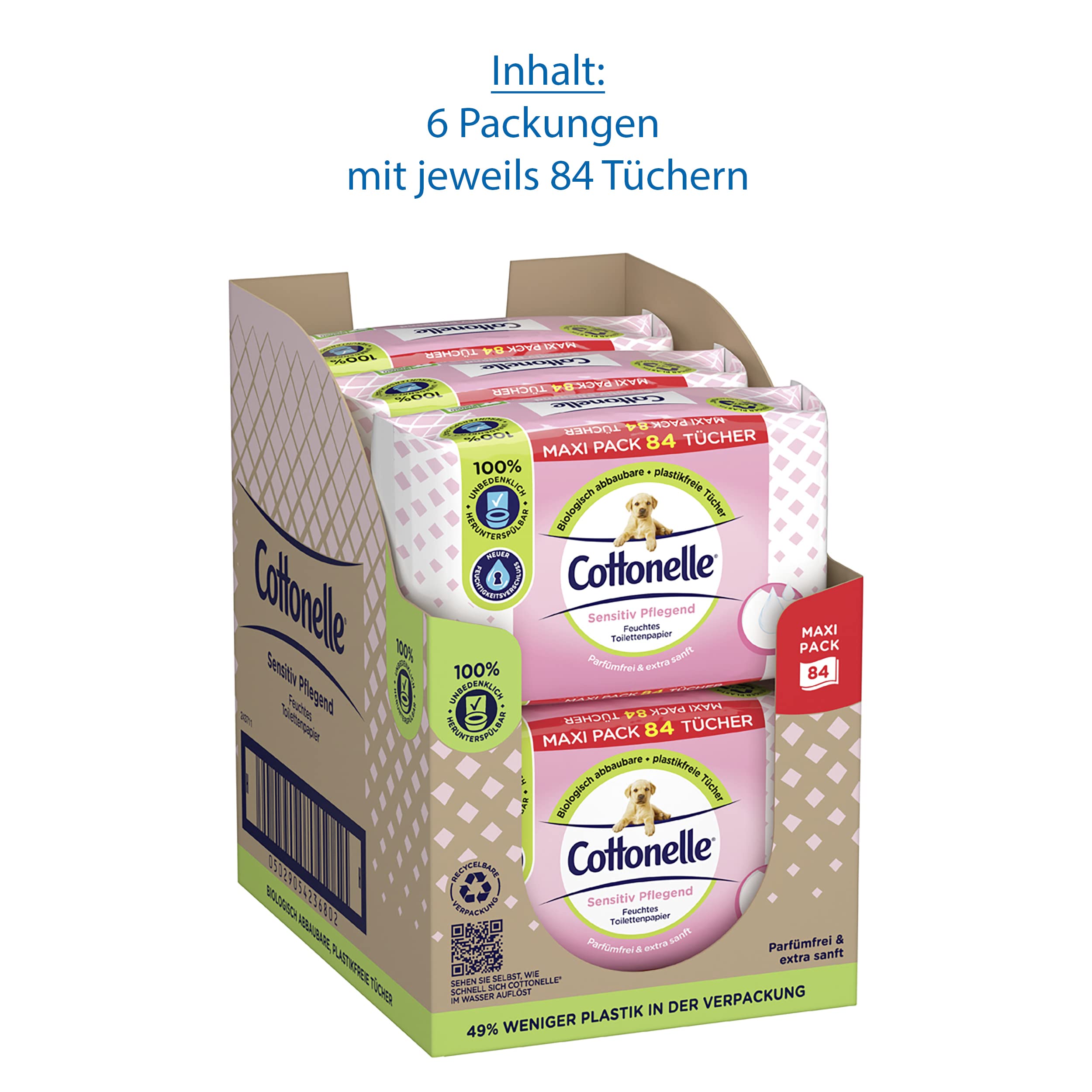 Cottonelle Feuchtes Toilettenpapier Sensitive, Maxi-Pack, 6 X 84 Toilettentücher
