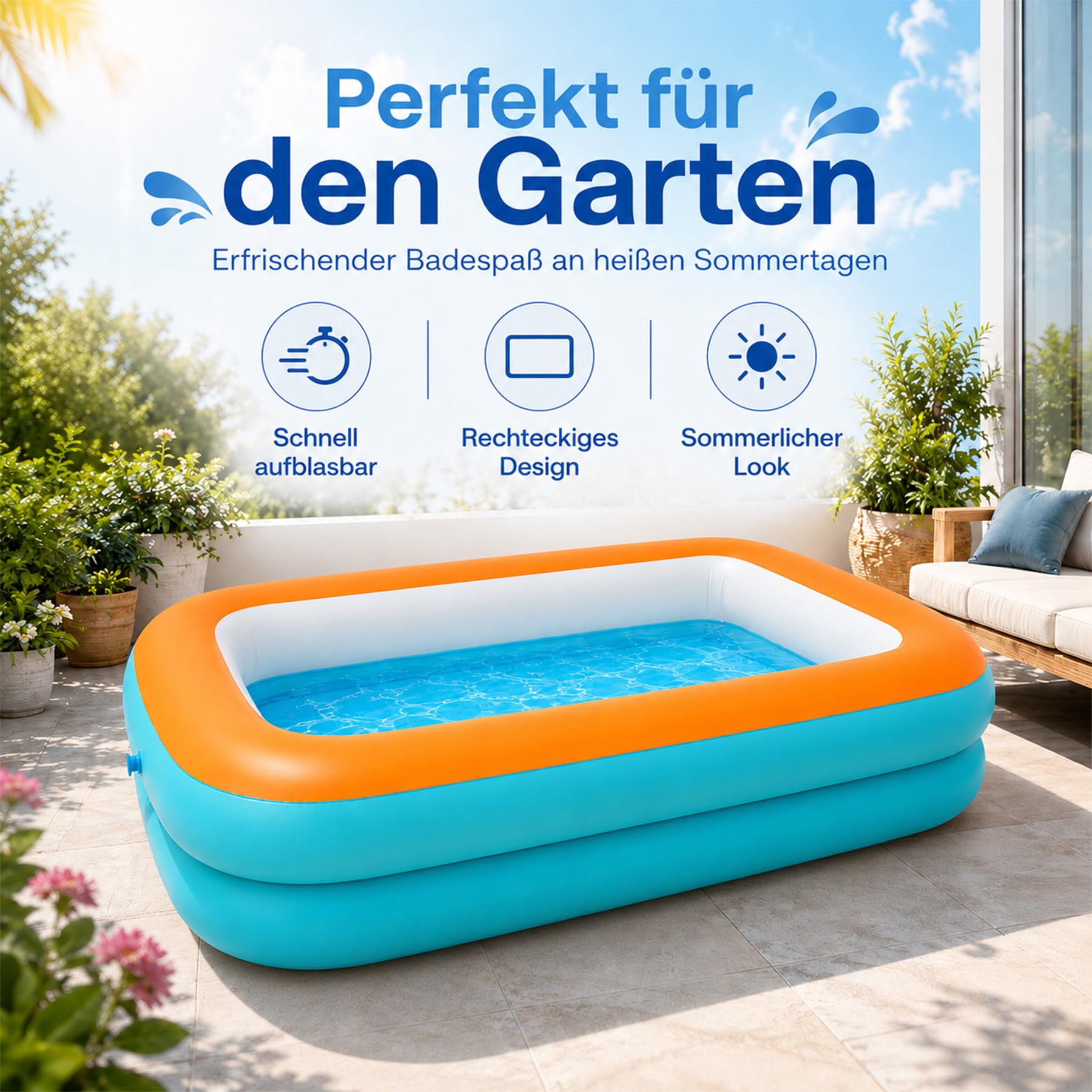Aufblasbares Planschbecken 105x75cm Kinderpool Tragbare Badewanne