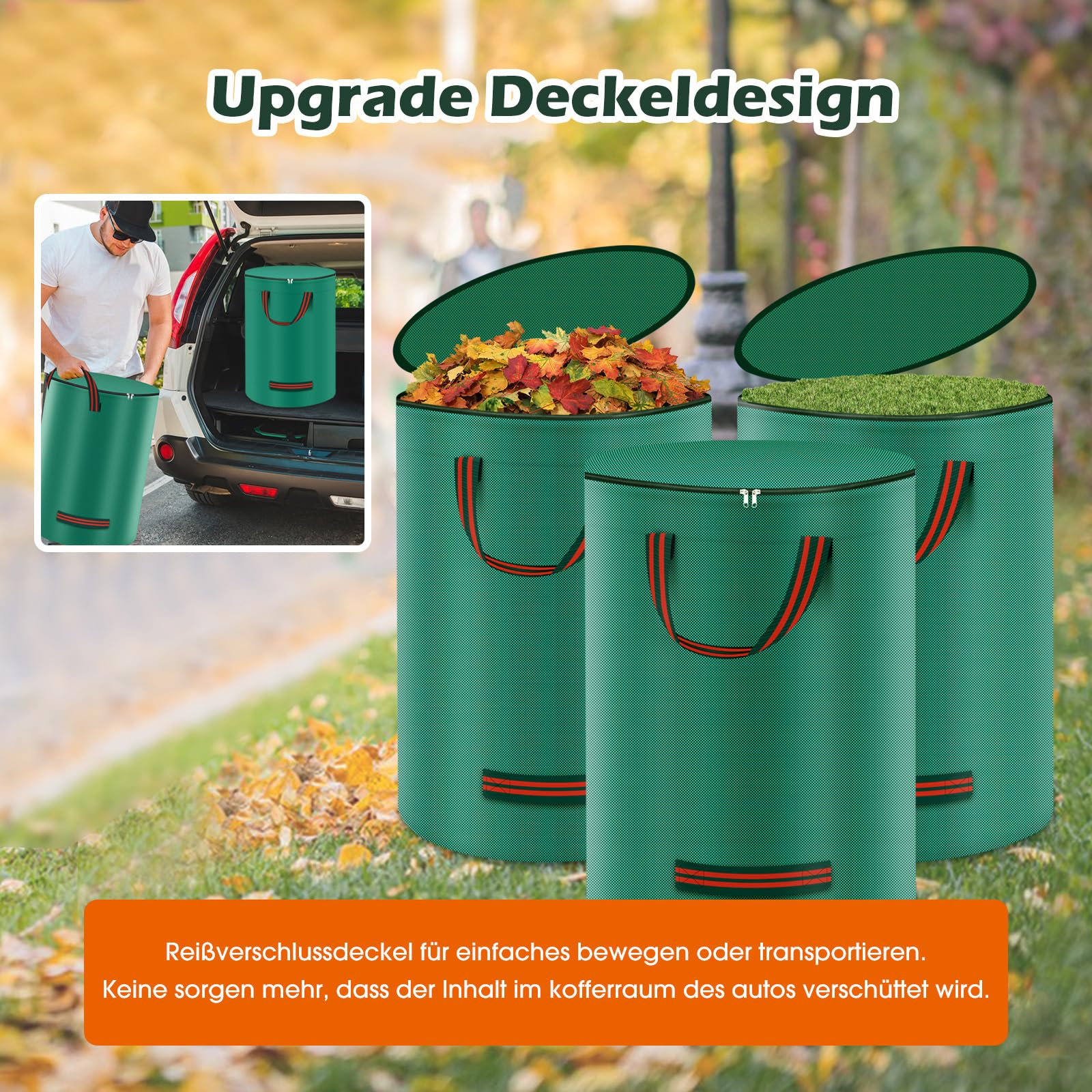 Lilistar Lot De 3 Sacs Réutilisables De 272 Gallons Pour Déchets De Jardin (D27, H78,7 Cm) Avec 3 Gants De Jardinage – Sacs Pour Feuilles, Poubelles De Cour, Sacs Pour Plantes Et