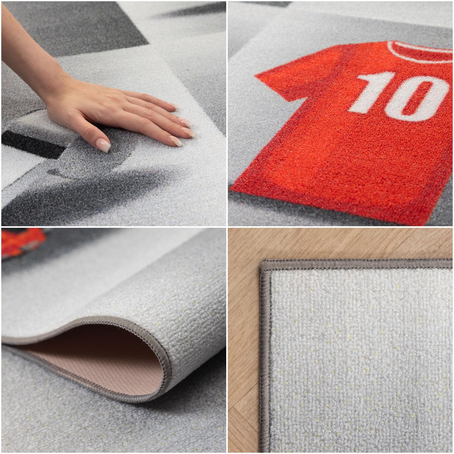 SIMPEX Kinderteppich Grau 120x170 cm Fußball-Design Modern rutschfest Waschbar Pflegeleicht Extra Weich Antiallergen Babyteppich Kinderzimmer Jungen Teppich