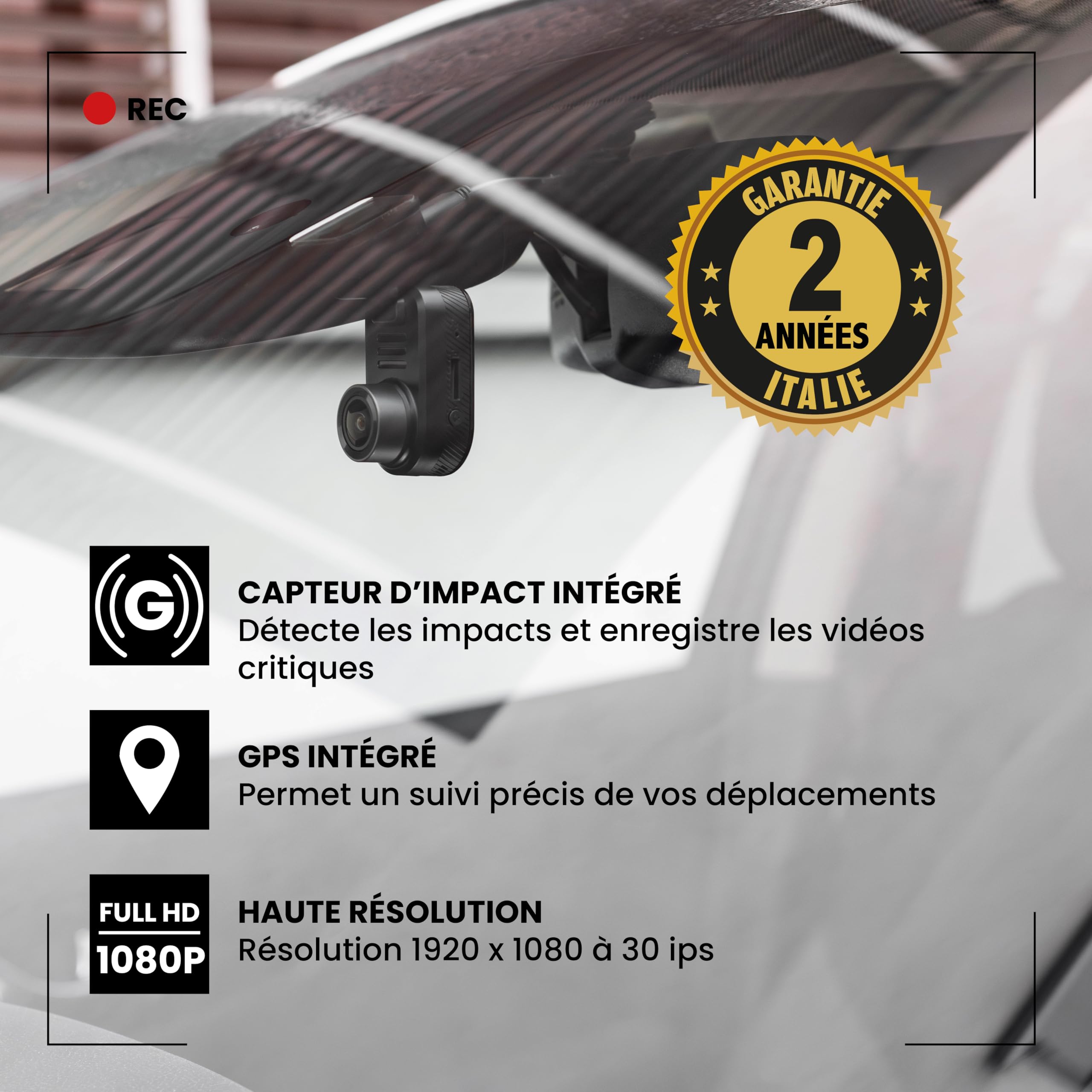 Midland - Dash Cam Auto Street Guardian Mini, Dashcam avec Localisateur GPS intégré, Caméra avec Capteur G pour Détection des Chocs - Accessoires Auto, Caméra Wi-FI pour Accès Vidéo Depuis Smartphone
