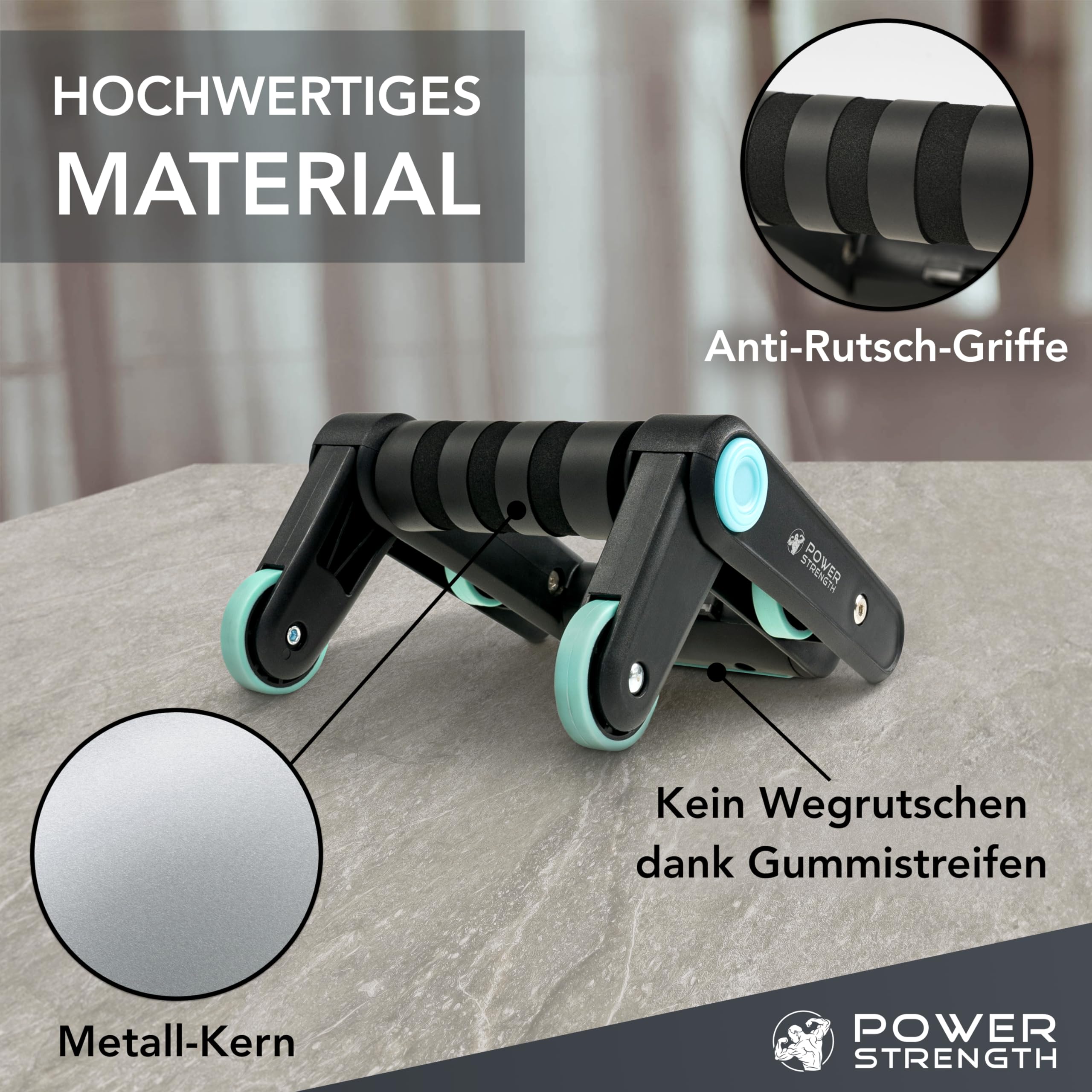 Power Strength Impugnature per flessioni, Attrezzi Palestra – Costruzione muscolare ottimale con funzione Ab Roller e maniglie extra confortevoli – Massimizza il tuo successo fitness