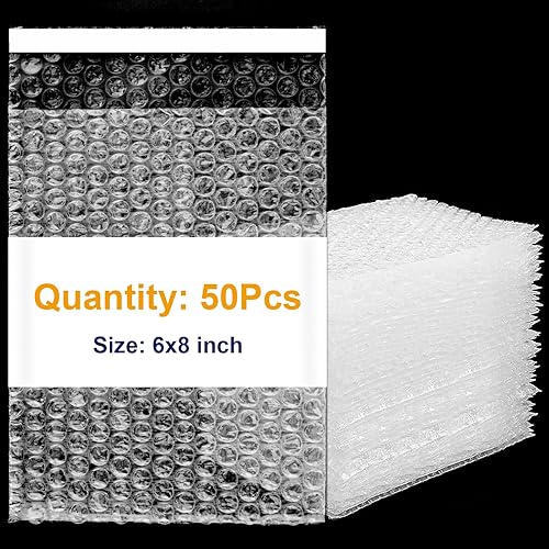 Miniatura 1 de ROUND RICH - Paquete de 50 bolsas de burbujas transparentes de 6 x 8 pulgadas con doble pared gruesa de burbujas a prueba de golpes, bolsas de