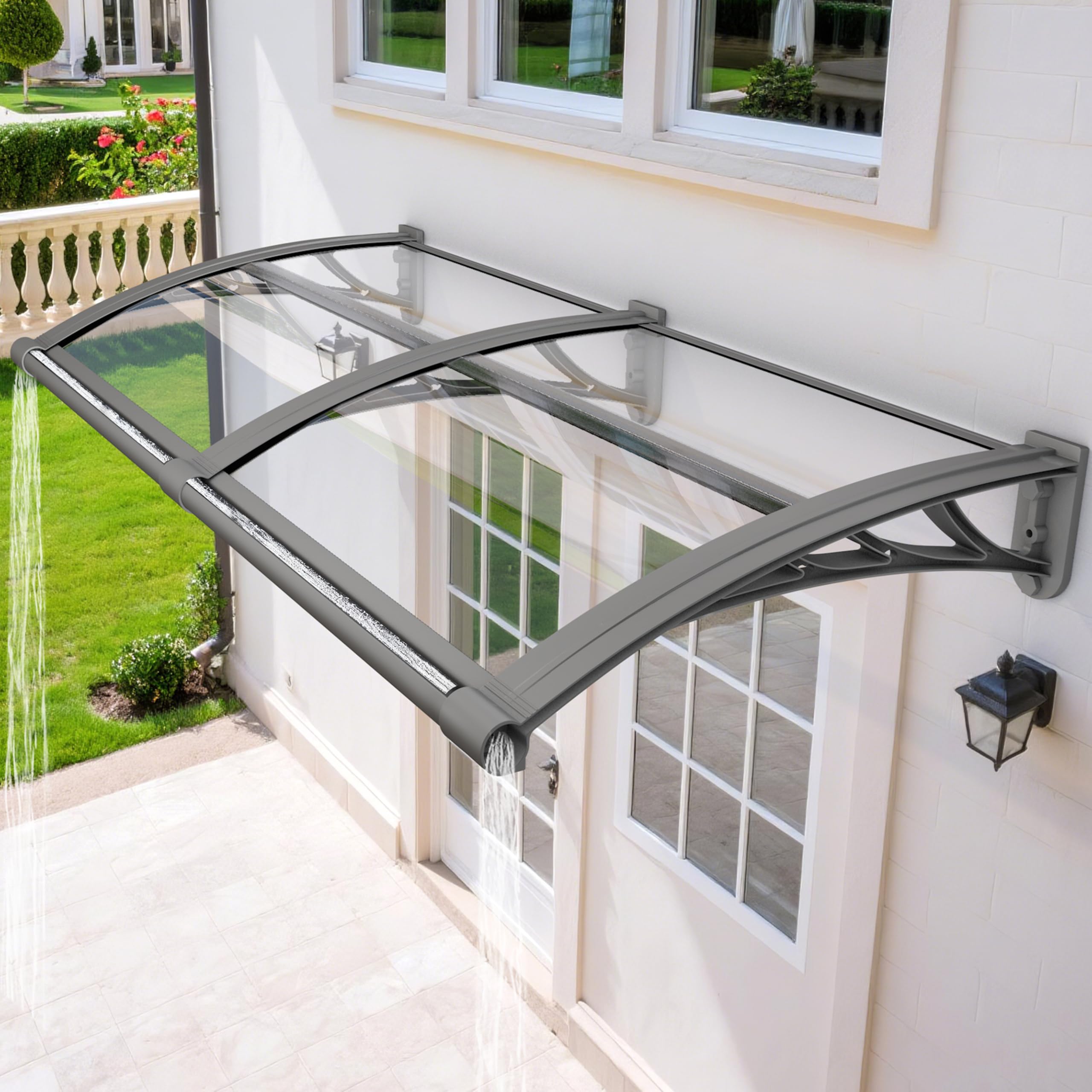 LWJSOCP 48"x193" Door Canopy - UV & Rainproof Aw for Porch & Patio Plastic-Steel Brackets Polycarbonate Overhang Weather-Resistant Shelter Solution