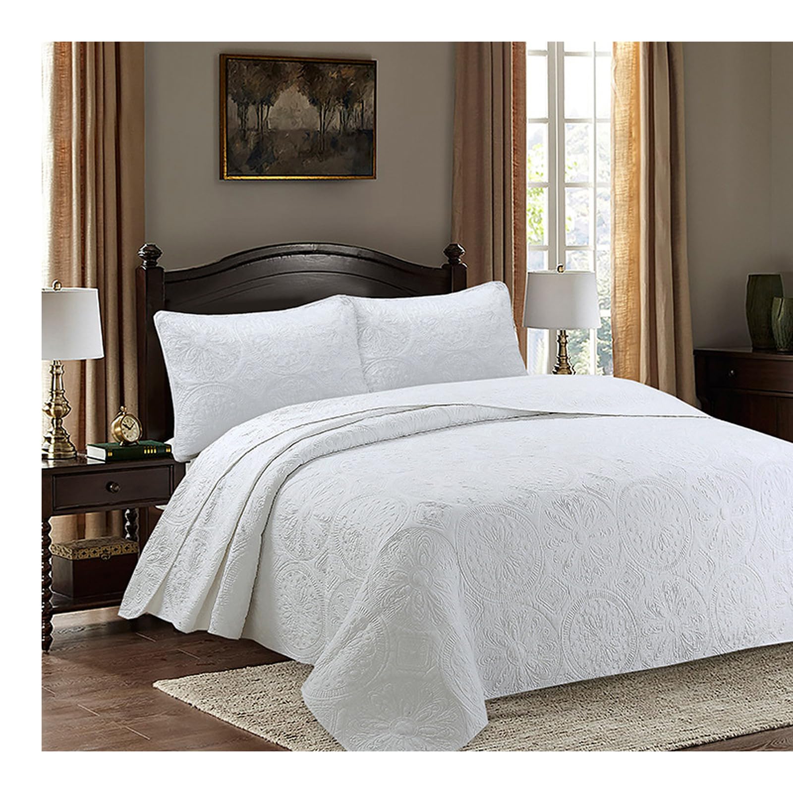 HAZARA 3 Piezas Cubierta Cama, Colcha Bouti Pique, para Cama 150 o Cama 135, Manta Funda para Verano Invierno, Sobrecama Ropa de Cama Matrimonio,Colchas Patchwork,Blanco,98x106inch