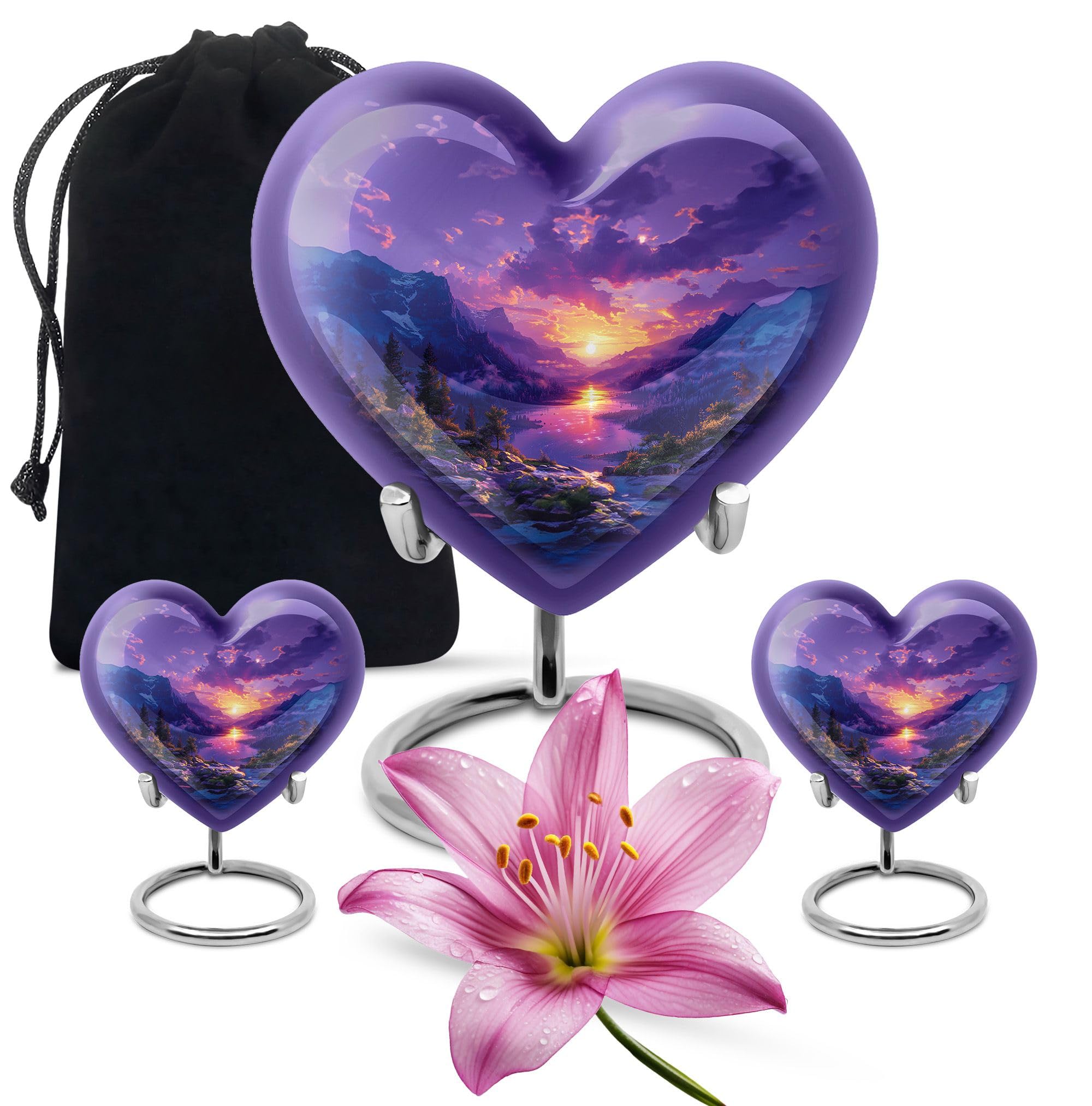 YATHABHISA Purple Mountain Sunset Mini Urn for Human Ashes, Urn for Ashes Adult Male, Large Urn for Human Ashes Adult, Urn for Human Ashes Adult Female, Heart Urn, Cremation Urn for Human Ashes