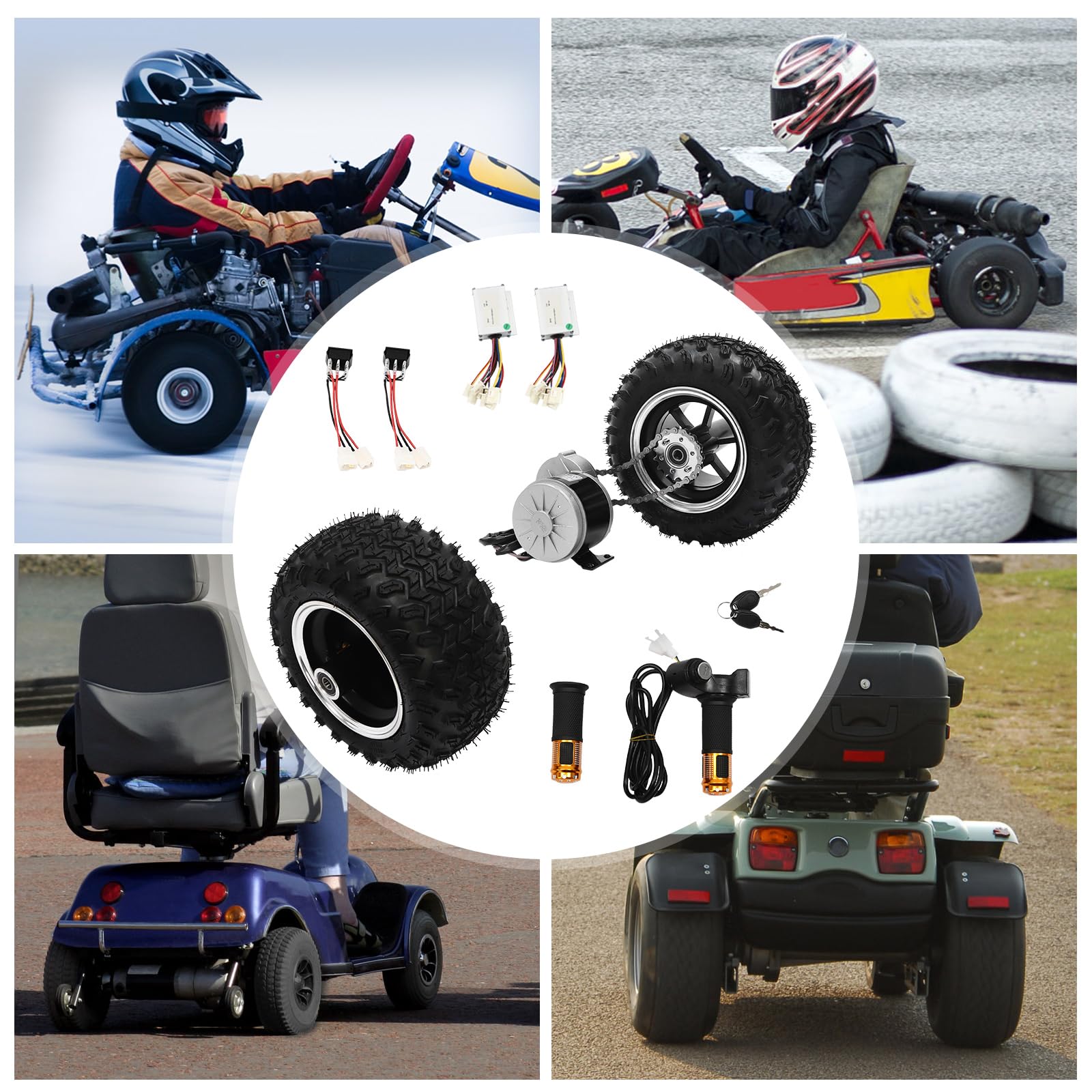 Double Wheel Brush Gear Motor Set Motor Drive Air Double Wheel Conversion Kit for Electrical Beach Bike, Go-Karts, Mobility Scooters10inch Reverse Gear (250W 24V Digital Display Throttle)