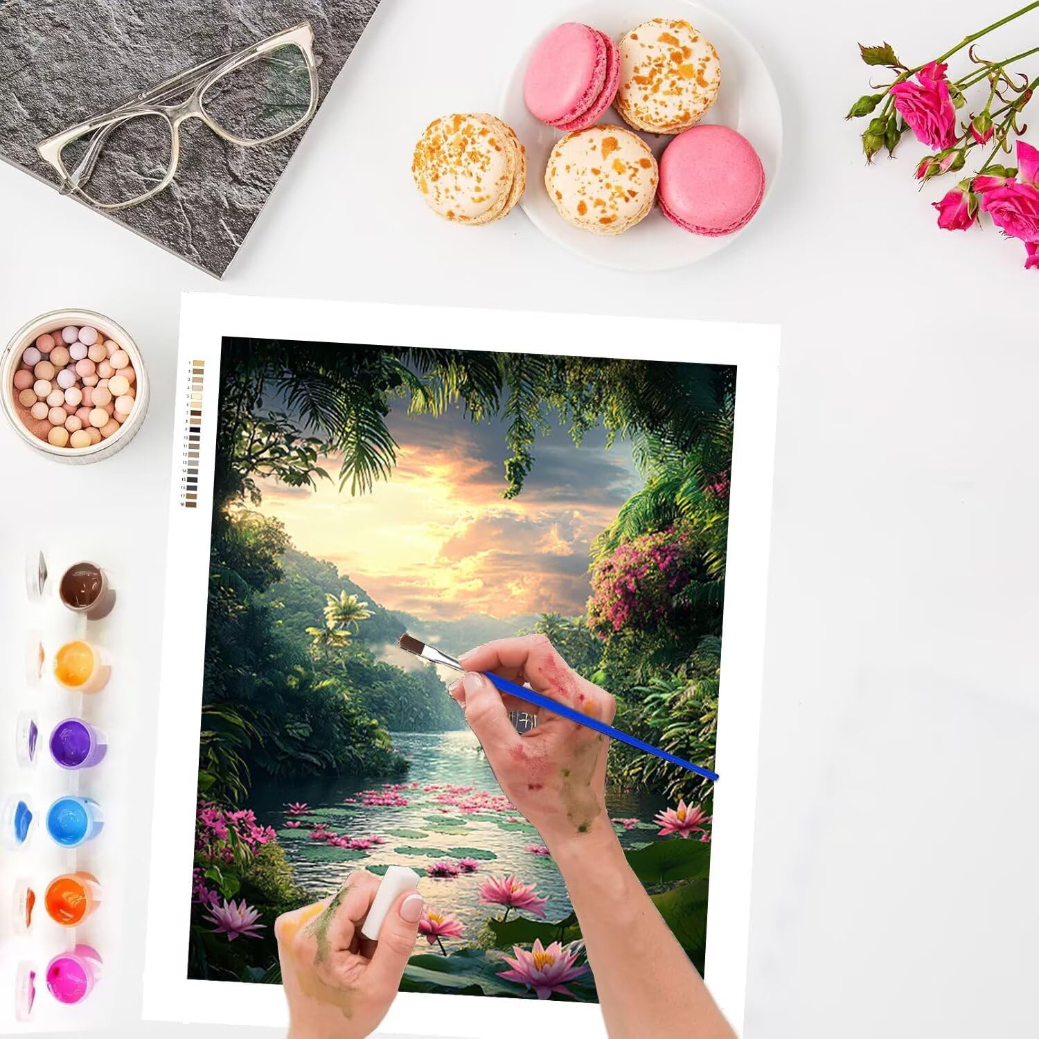 Paesaggio delle ninfee Dipingere con i Numeri per Adulti, 70x90cm a-252 | Paint by Numbers Kit con Pennelli e Acrilico Pigmento, Fai da te Olio La Pittura di Numeri Kit, Decora la Casa, senza Cornice
