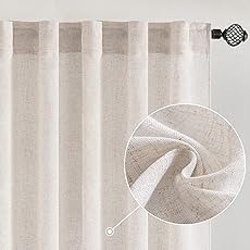 LAMIT Linen Curtains 108 Inches Long for Living Room, Back Tab and Rod Pocket Linen Textured Sheer Curtains Light Filtering Curtains for Boho Farmhouse, 2 Panels, 52 x 108 Inch, Greyish Blue
