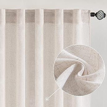 LAMIT Linen Curtains 108 Inches Long for Living Room, Back Tab and Rod Pocket Linen Textured Sheer Curtains Light Filtering Curtains for Boho Farmhouse, 2 Panels, 52 x 108 Inch, Greyish Blue