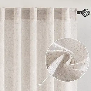 MIULEE White Linen Curtains 96 Inch Long for Bedroom Living Room, Soft Thick Linen Textured Window Drapes Semi Sheer Light Filtering Rod Pocket Back Tab Burlap Look Farmhouse Decor, 2 Panels