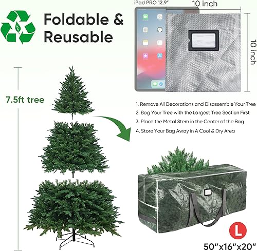 Miniatura 4 de Bolsa de almacenamiento para árbol de Navidad de 7.5 pies + caja de almacenamiento de adornos de Navidad con separadores (64 bolas)