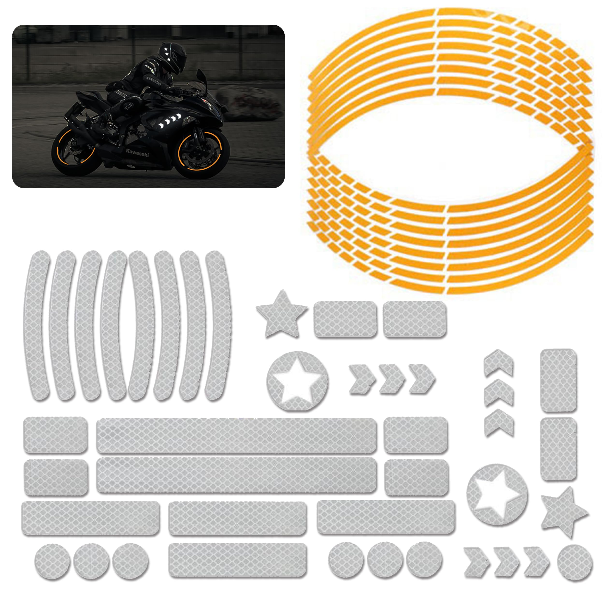 42 PCS Highly Reflective Safety Stickers - Fluorescent Warning Strips For Bicycle, Motorcycle, Helmet, Car (Orange)