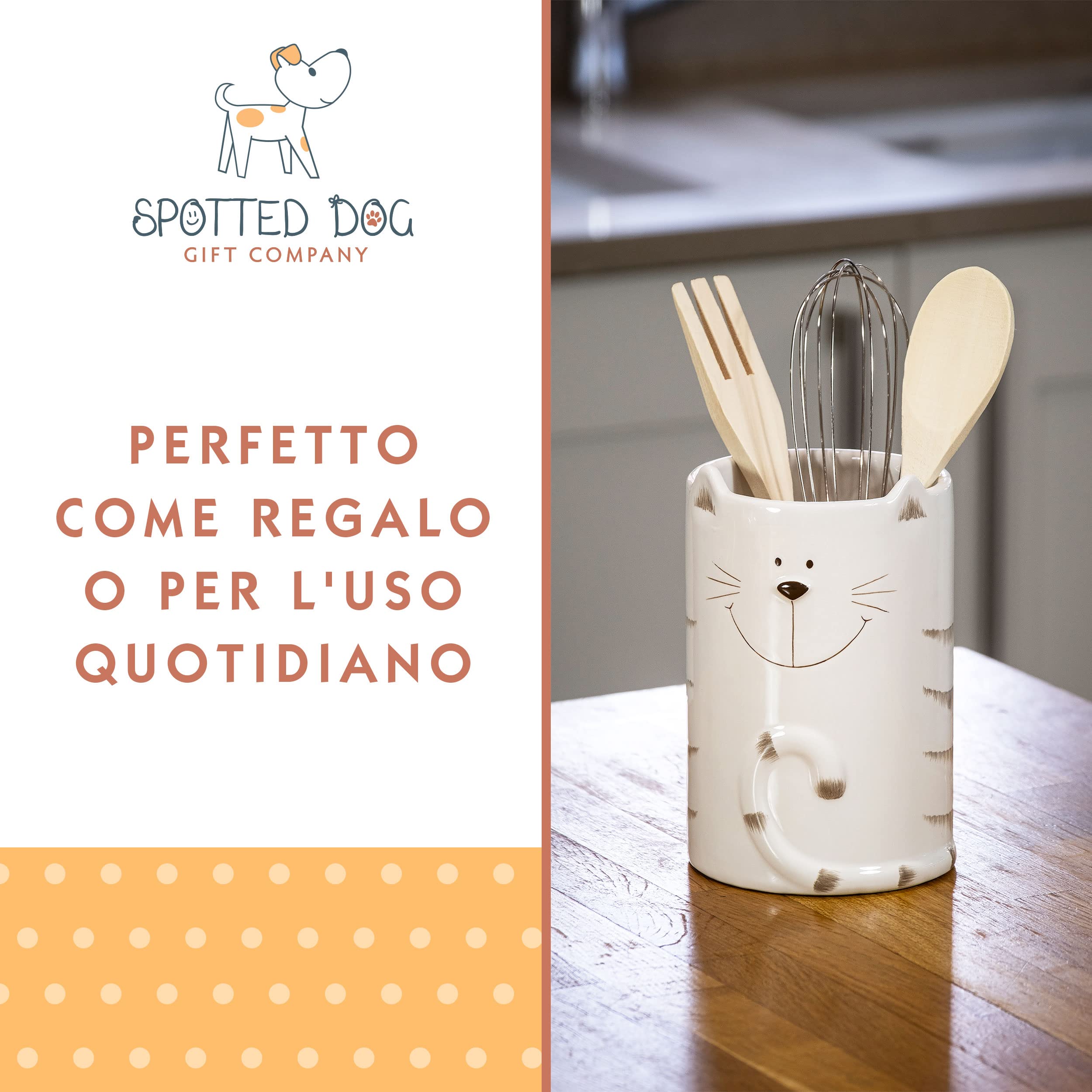SPOTTED DOG GIFT COMPANY Pentola per utensili da cucina in ceramica, carina portautensili per gatti e posate, idea regalo per gatti innamorati, 16 x 11 cm